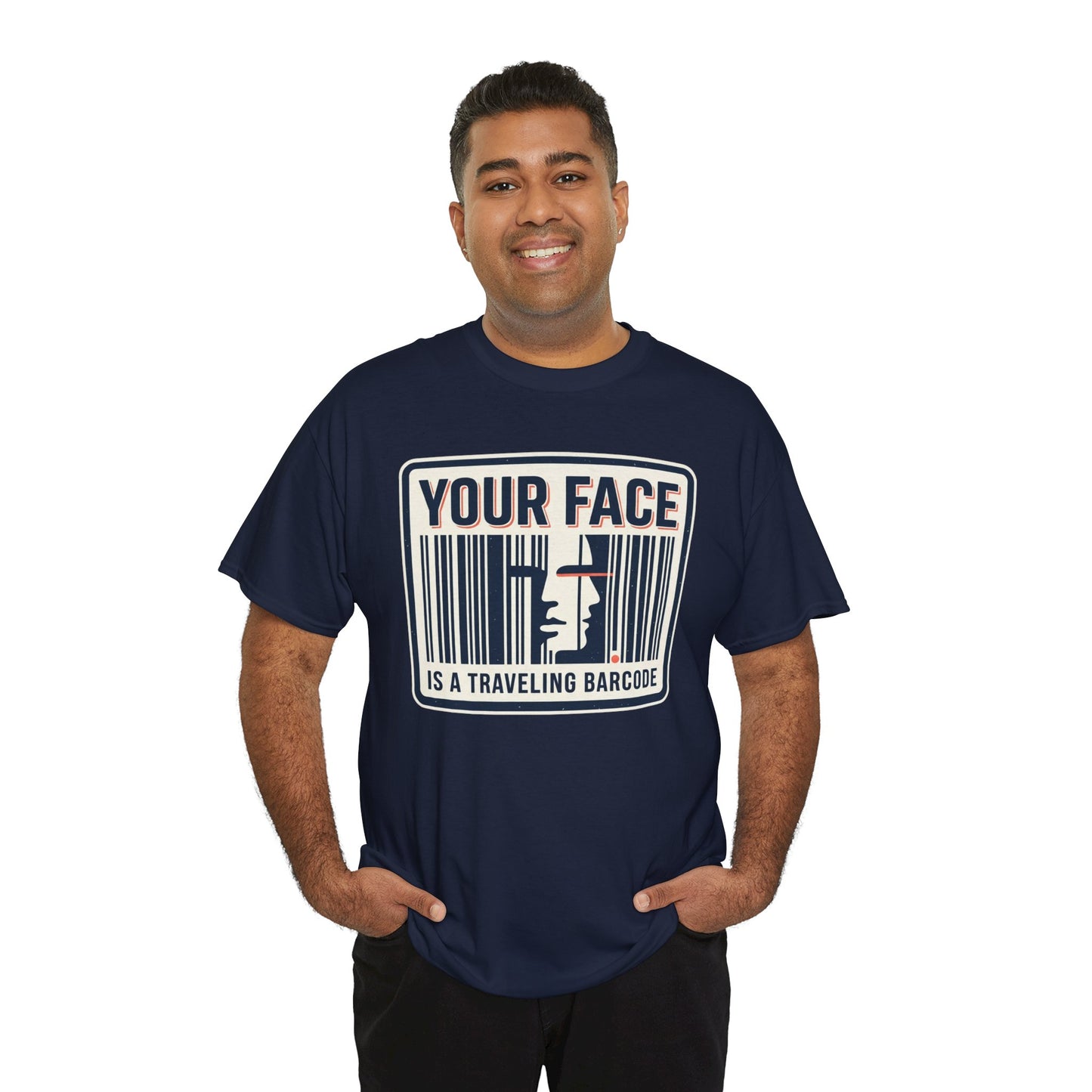 "Your Face Is a Traveling Barcode" Graphic Tee