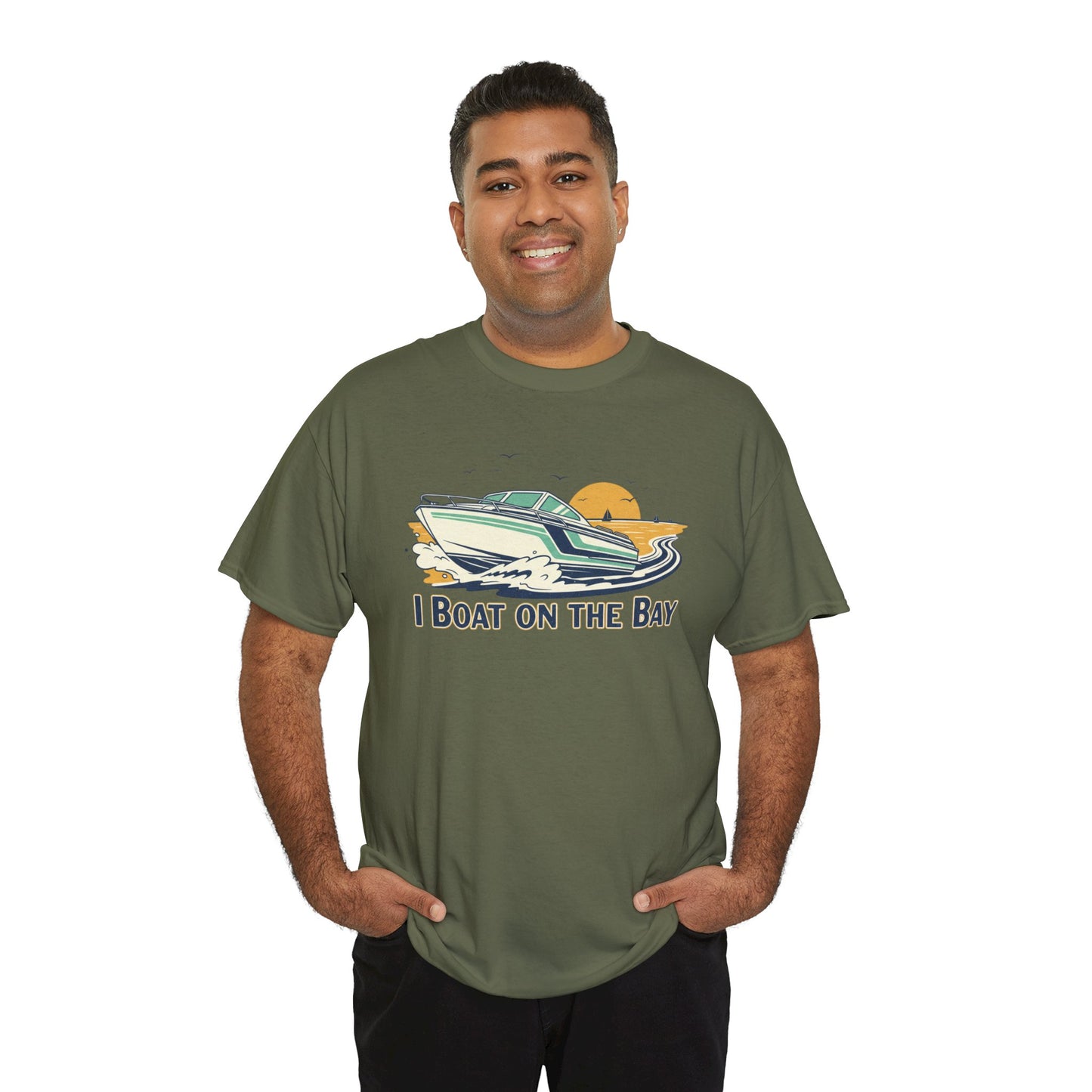 Boat on the Bay T-Shirt — Retro Motorboat Sunset Tee Printify