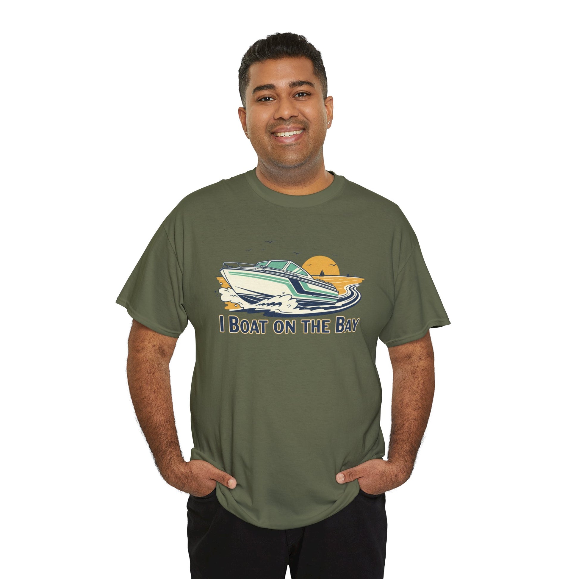 Boat on the Bay T-Shirt — Retro Motorboat Sunset Tee Printify
