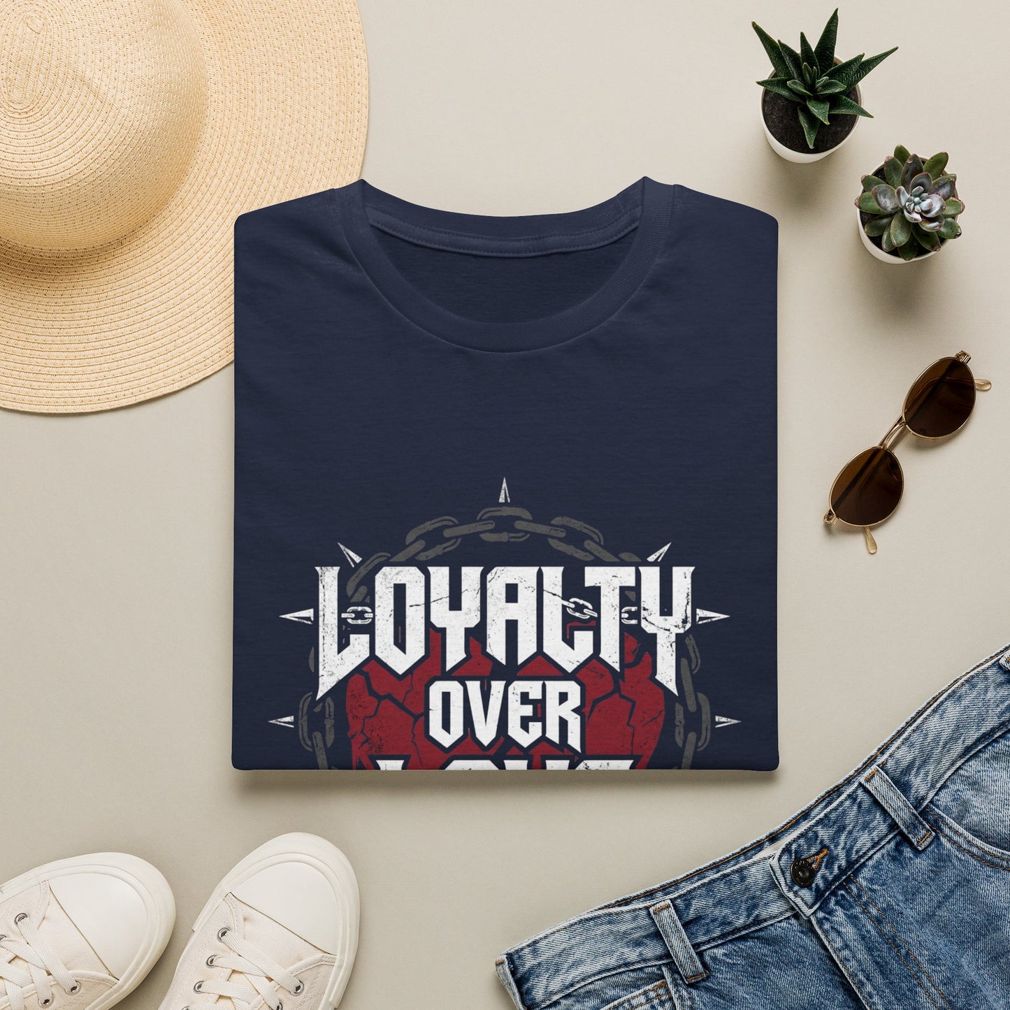 Loyalty Over Love T-Shirt — Edgy Heart & Chain Graphic Tee