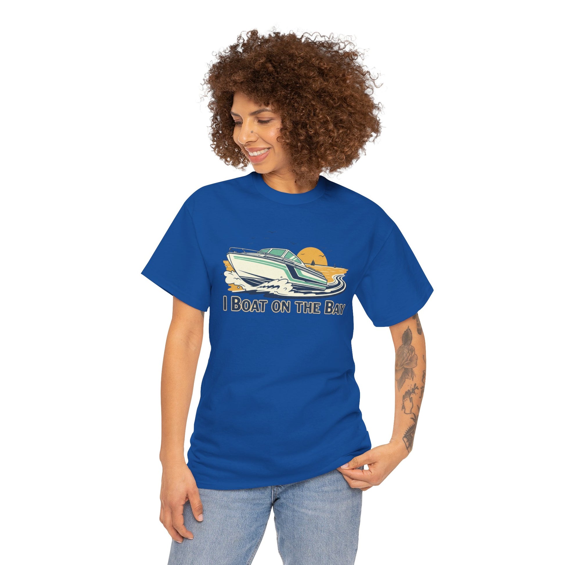 Boat on the Bay T-Shirt — Retro Motorboat Sunset Tee Printify