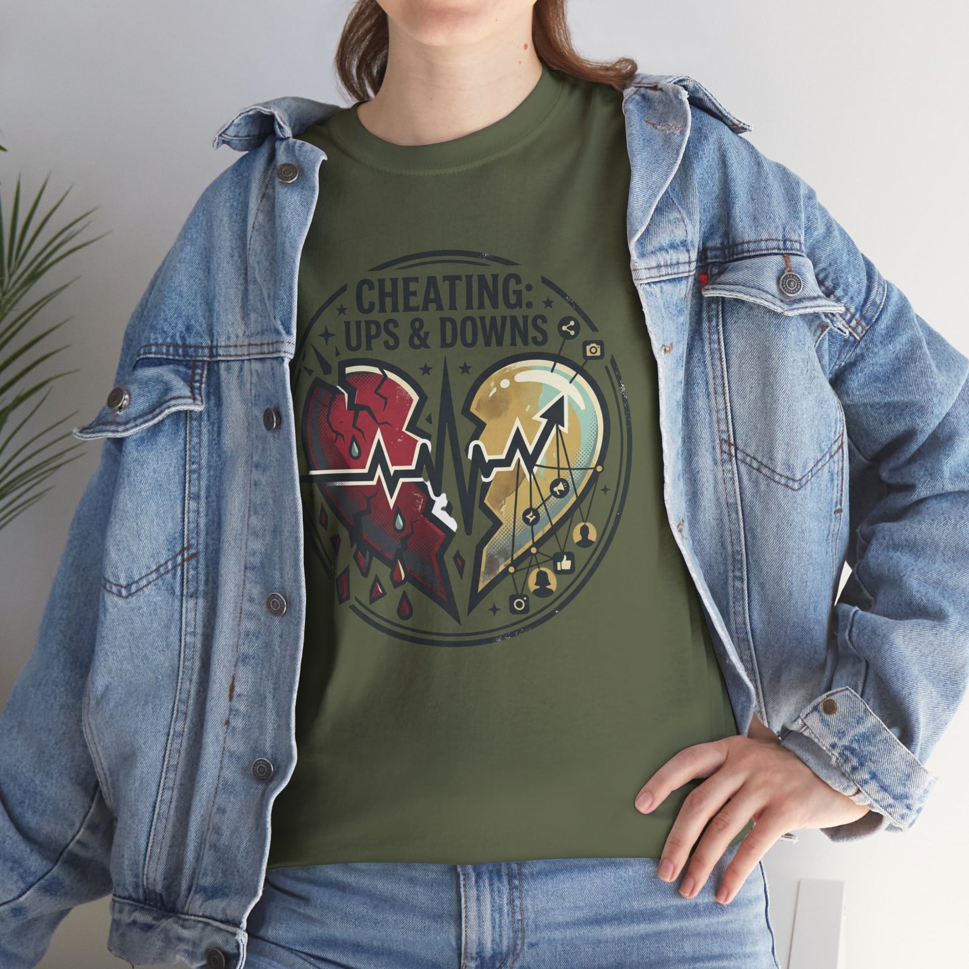 Cheating: Ups & Downs Broken Heart Graphic Tee Printify