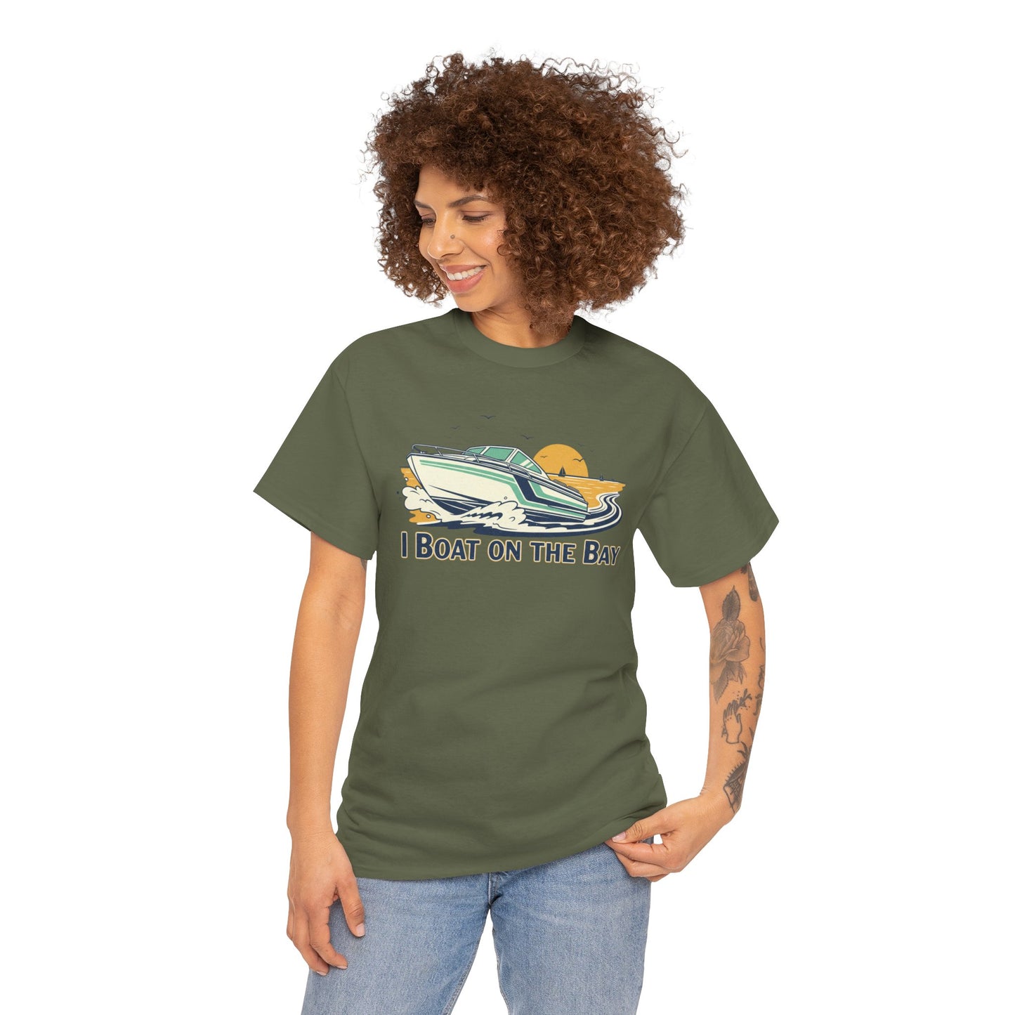 Boat on the Bay T-Shirt — Retro Motorboat Sunset Tee Printify