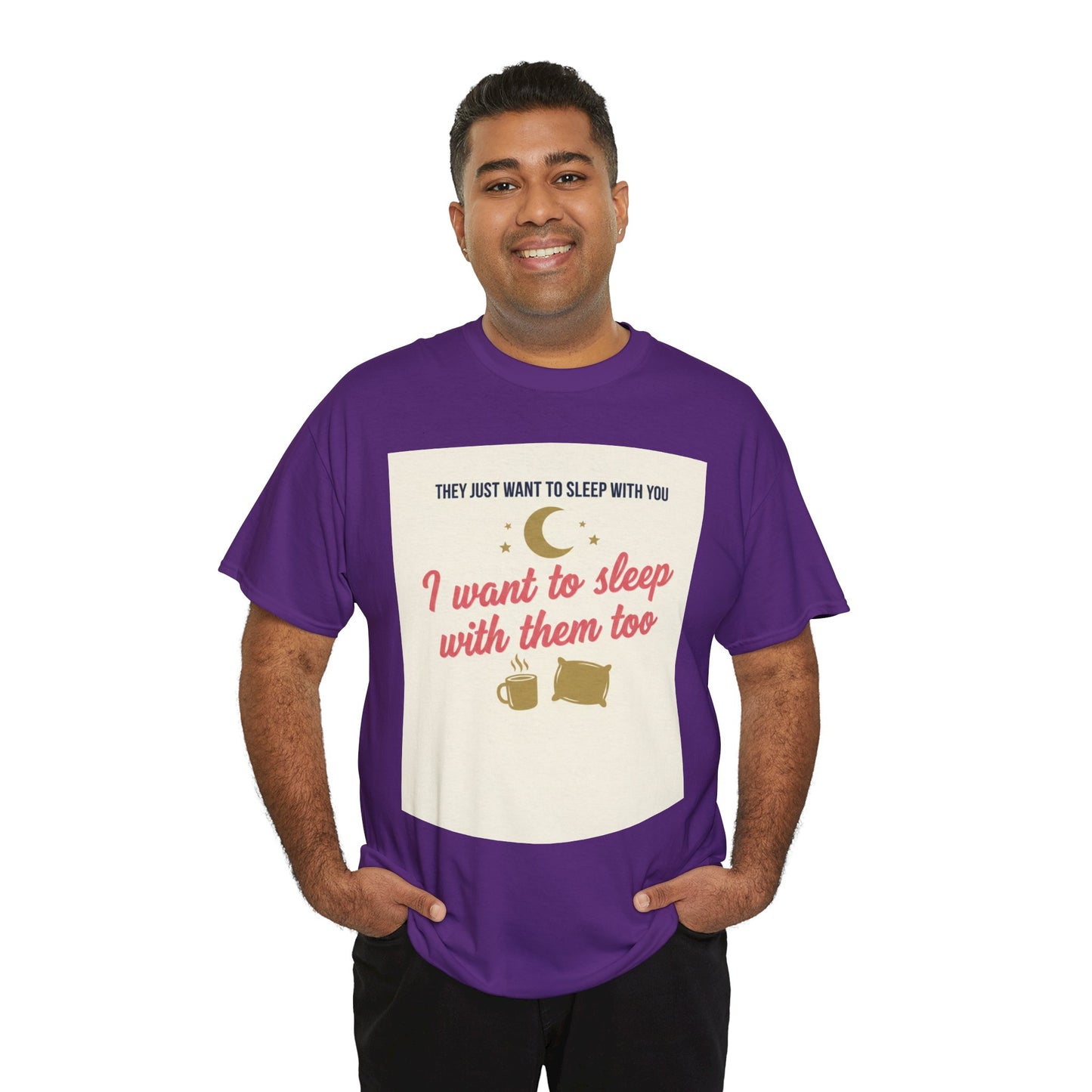 Sleepy Cats T-Shirt — "I Want to Sleep with Them Too" Cute Nighttime Pet Tee