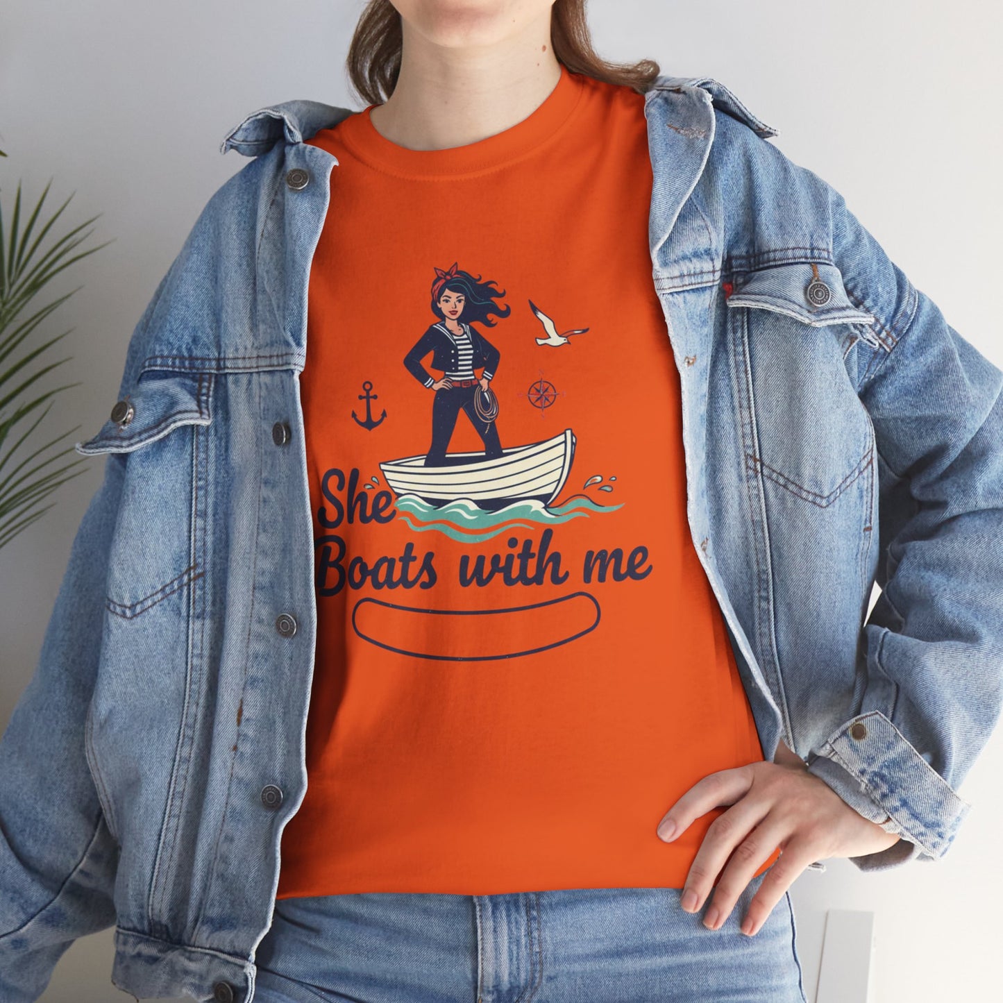 T-Shirt — "She Boats With Me" Nautical Couple Tee Printify