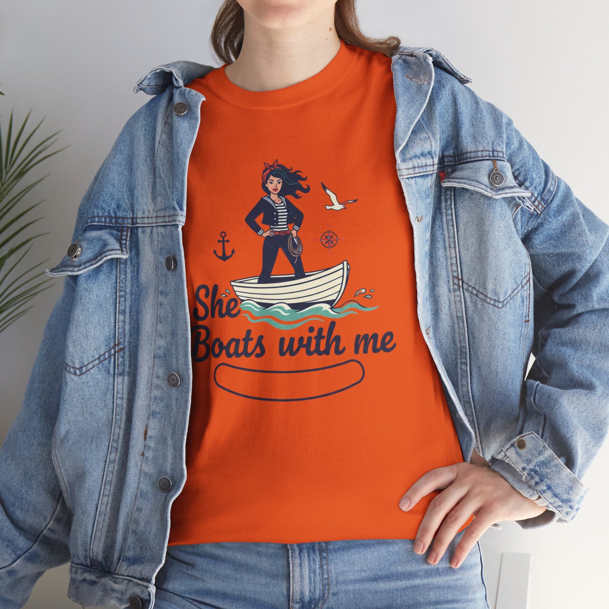 T-Shirt — "She Boats With Me" Nautical Couple Tee Printify