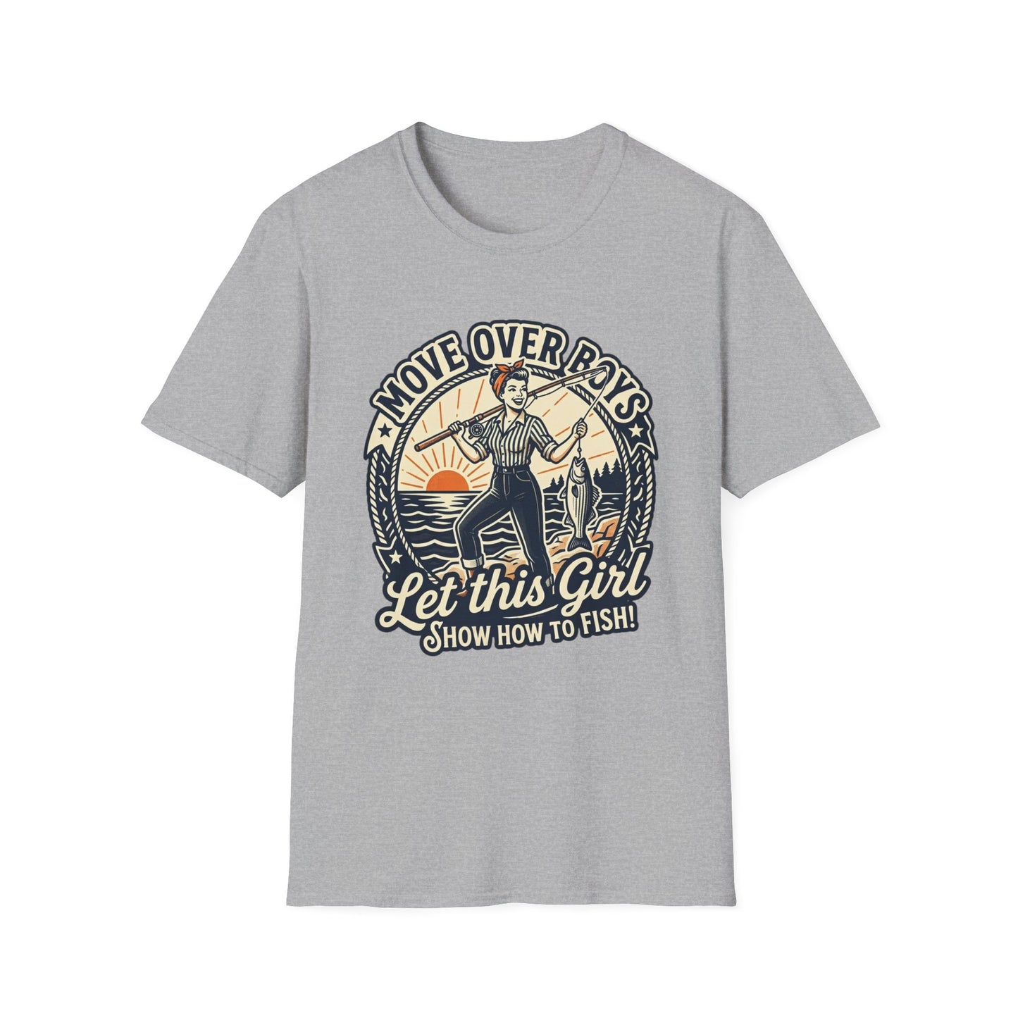 "Move Over Boys, Let This Girl Show How to Fish" Vintage Design - Fishing T-Shirt