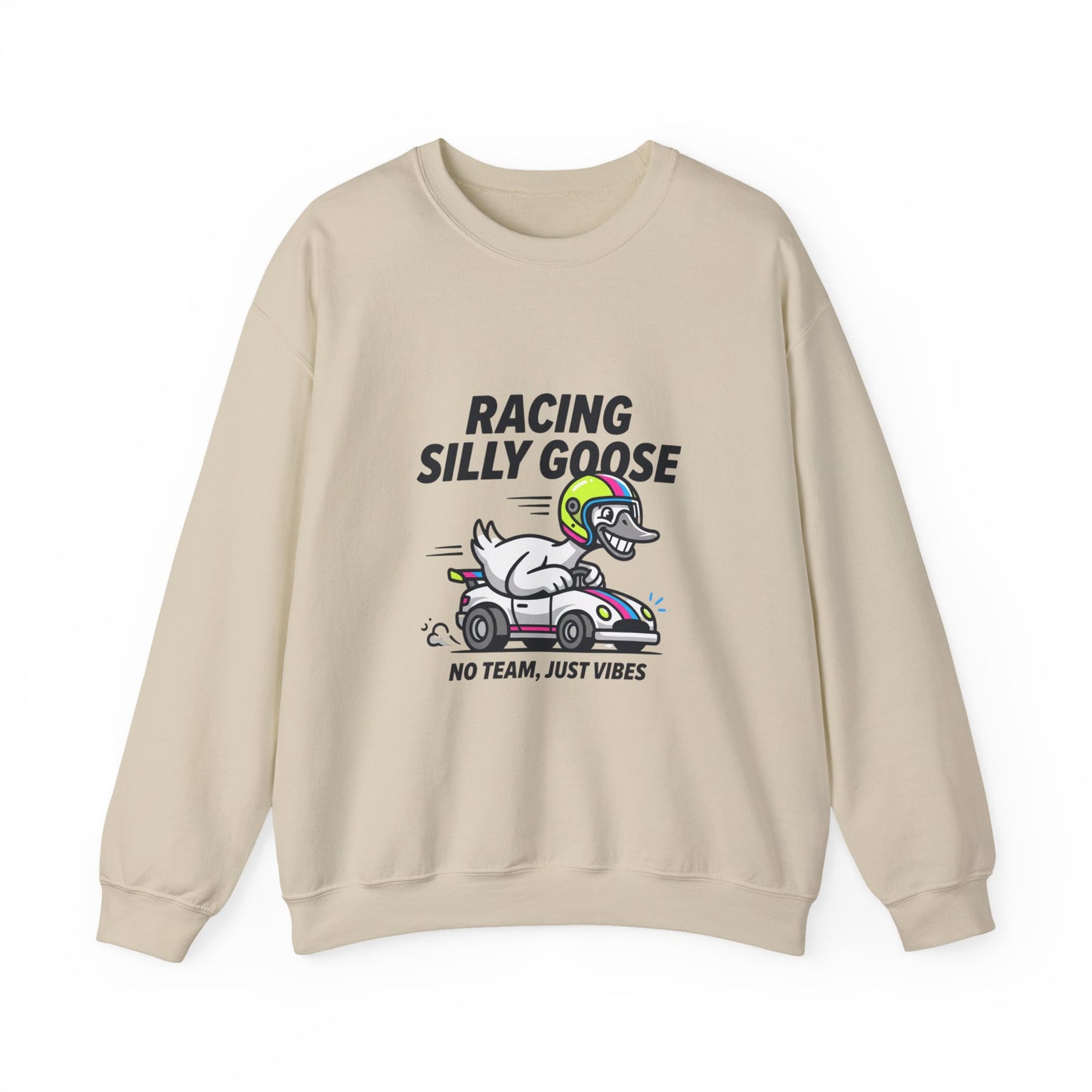 Racing Silly Goose Sweatshirt | motorsport parody, checkered pit crew vibe