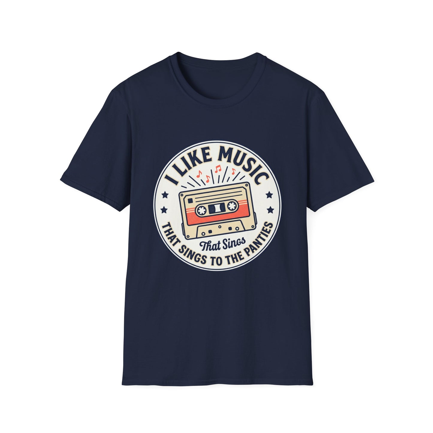 Retro Cassette T-Shirt — "I Like Music That Sings to the Pants" Vintage Music Tee