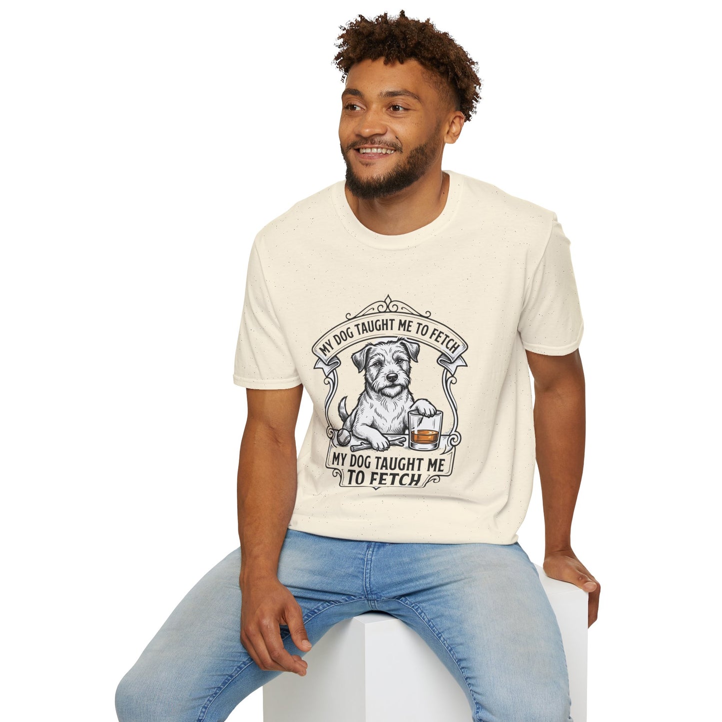 "My Dog Taught Me to Fetch" Vintage Pup Graphic Tee-Dog T-Shirt
