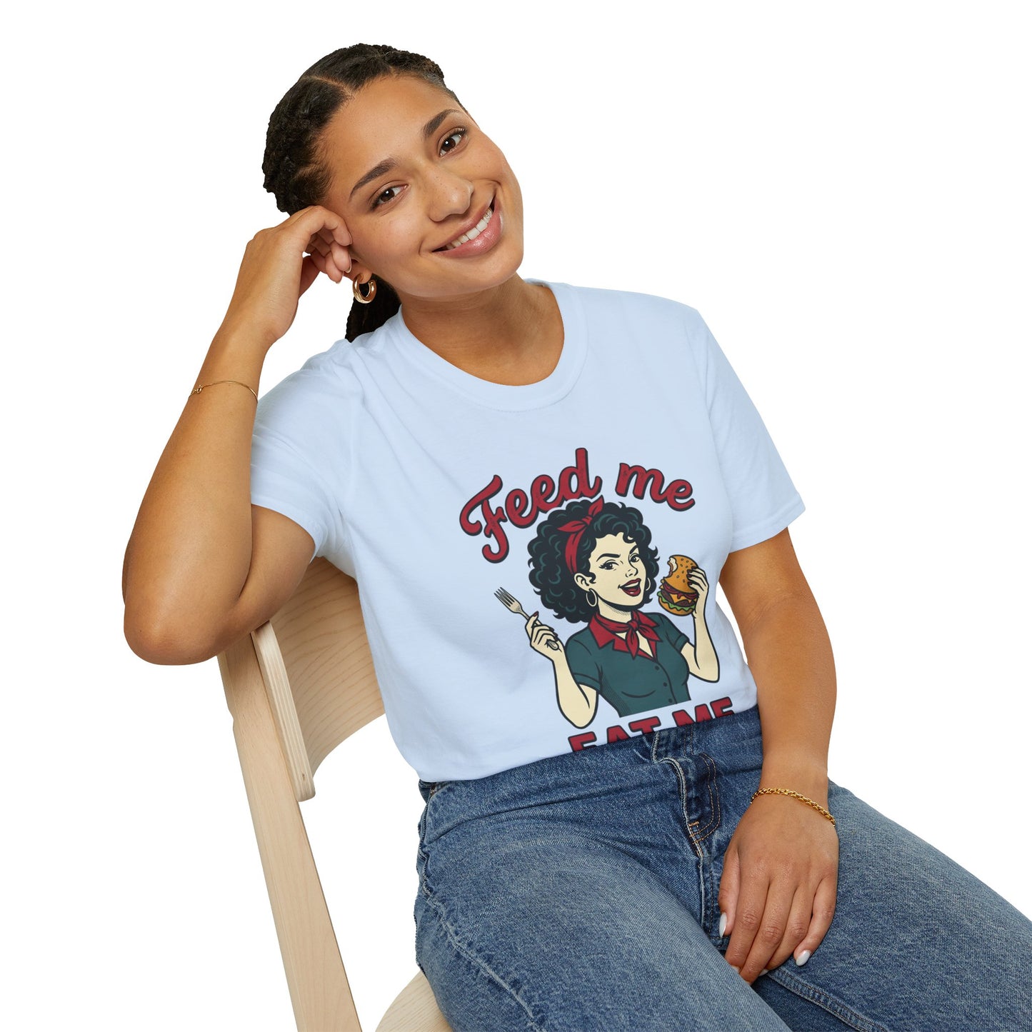 Feed Me Eat Me T-Shirt — Retro Pinup Burger Graphic Tee Printify