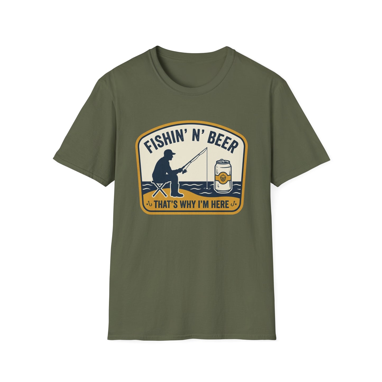 Fishing N' Beer T-Shirt — "Fishin' N' Beer That's Why I'm Here" Fishing Graphic Shirt