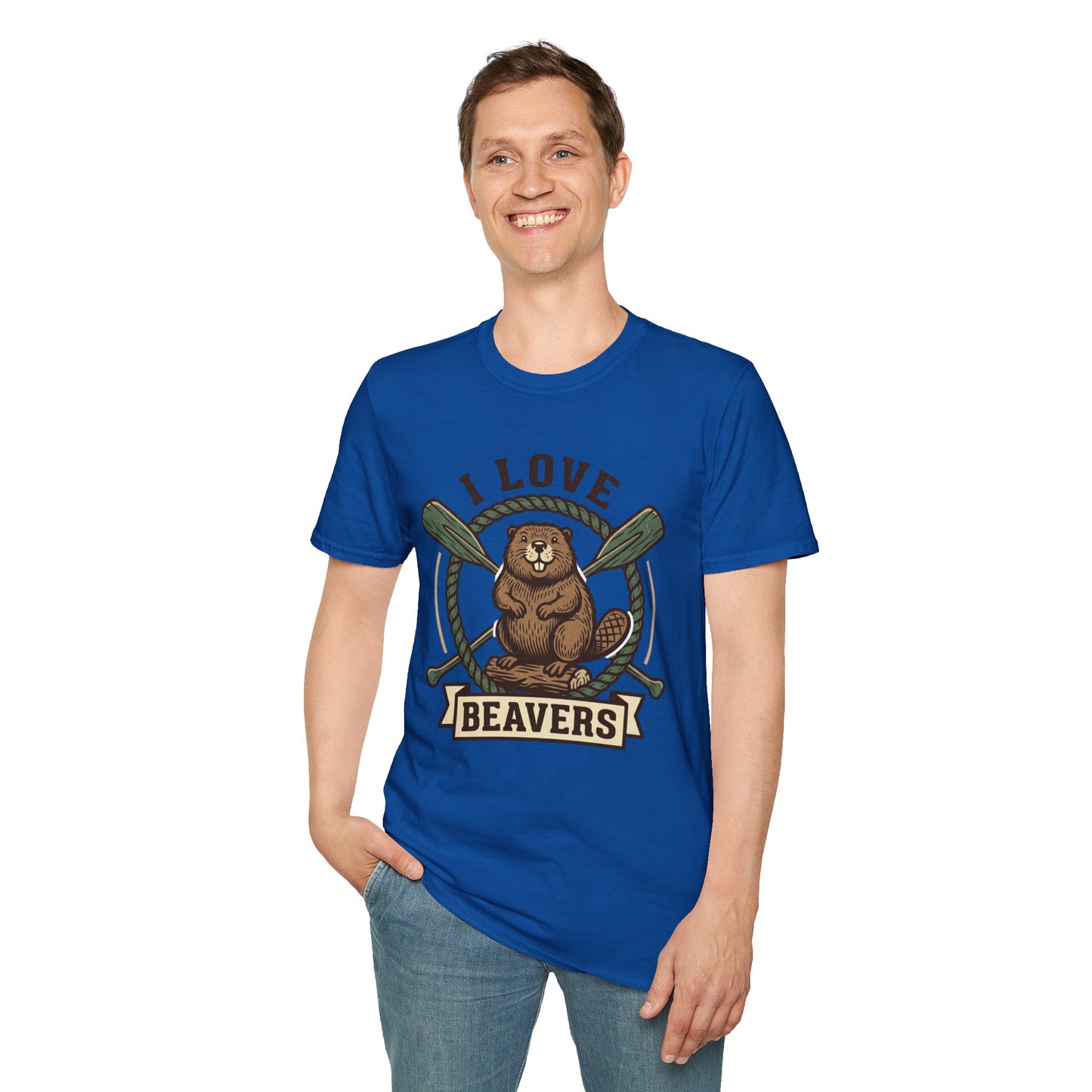 I Love Beavers T-Shirt — Cute Vintage Beaver Graphic Tee with Oars