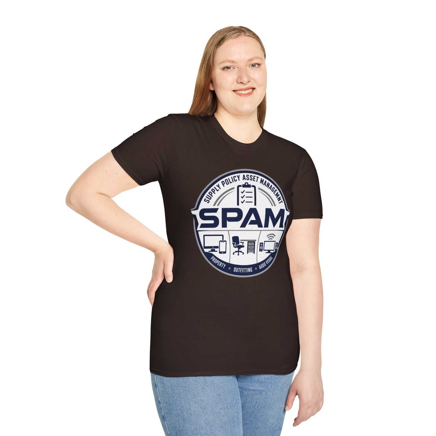 SPAM Supply Policy Asset Management T-Shirt — Logistics/ IT / Admin Graphic Tee