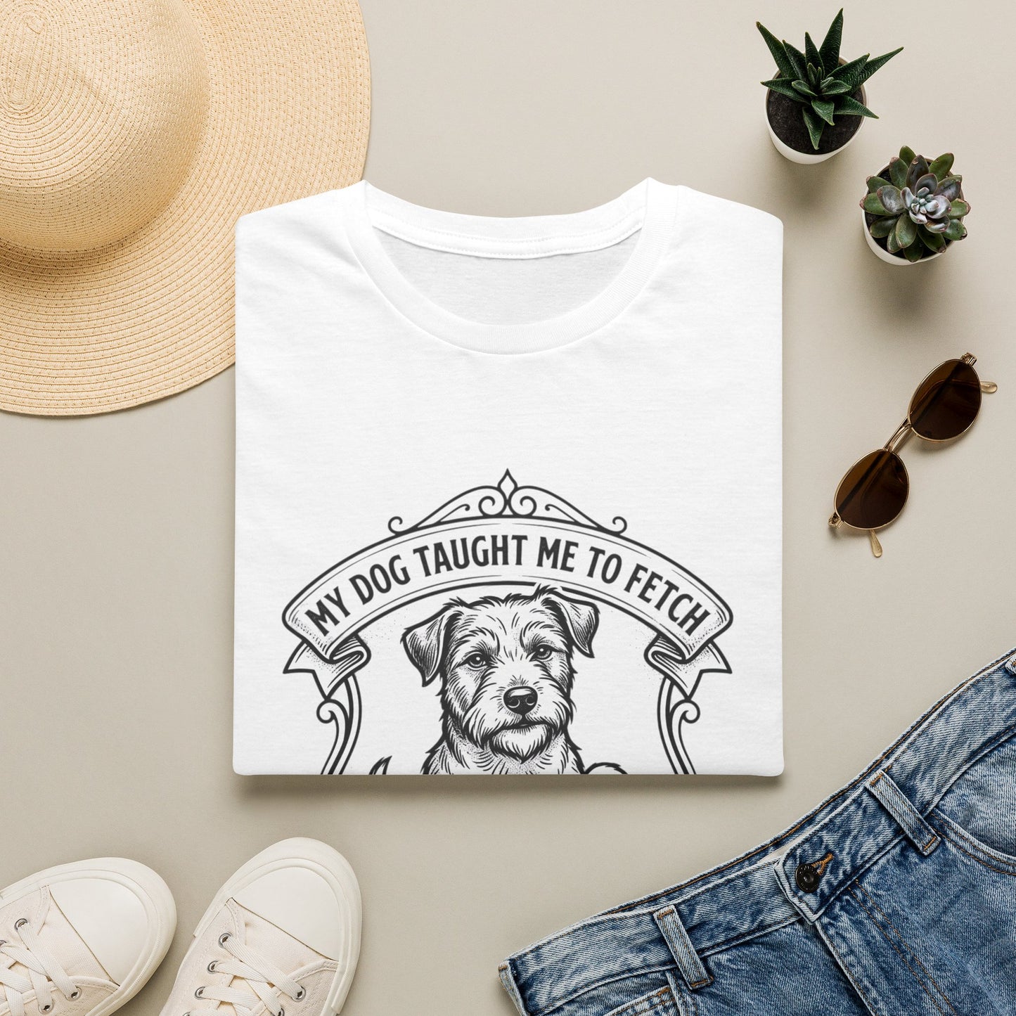 "My Dog Taught Me to Fetch" Vintage Pup Graphic Tee-Dog T-Shirt