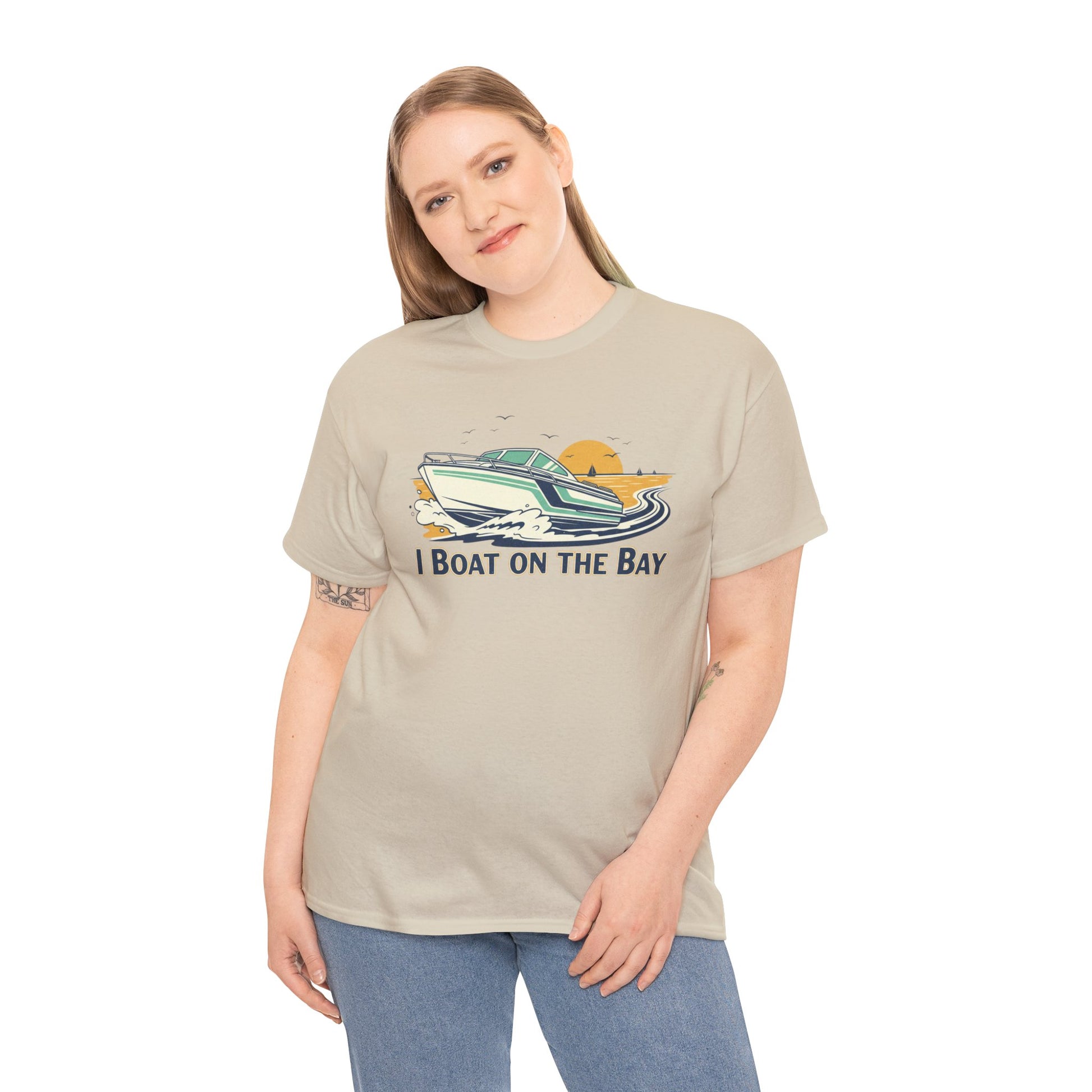Boat on the Bay T-Shirt — Retro Motorboat Sunset Tee Printify
