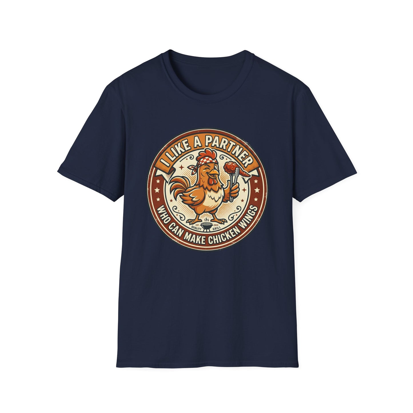 Funny Chicken Wings T-Shirt — "I Like A Partner Who Can Make Chicken Wings" Crew Tee