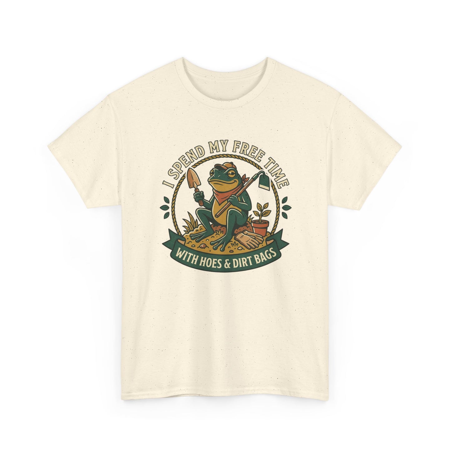 Gardening Frog T-Shirt — "I Spend My Free Time With Hoes & Dirt Bags" Funny Garden Tee