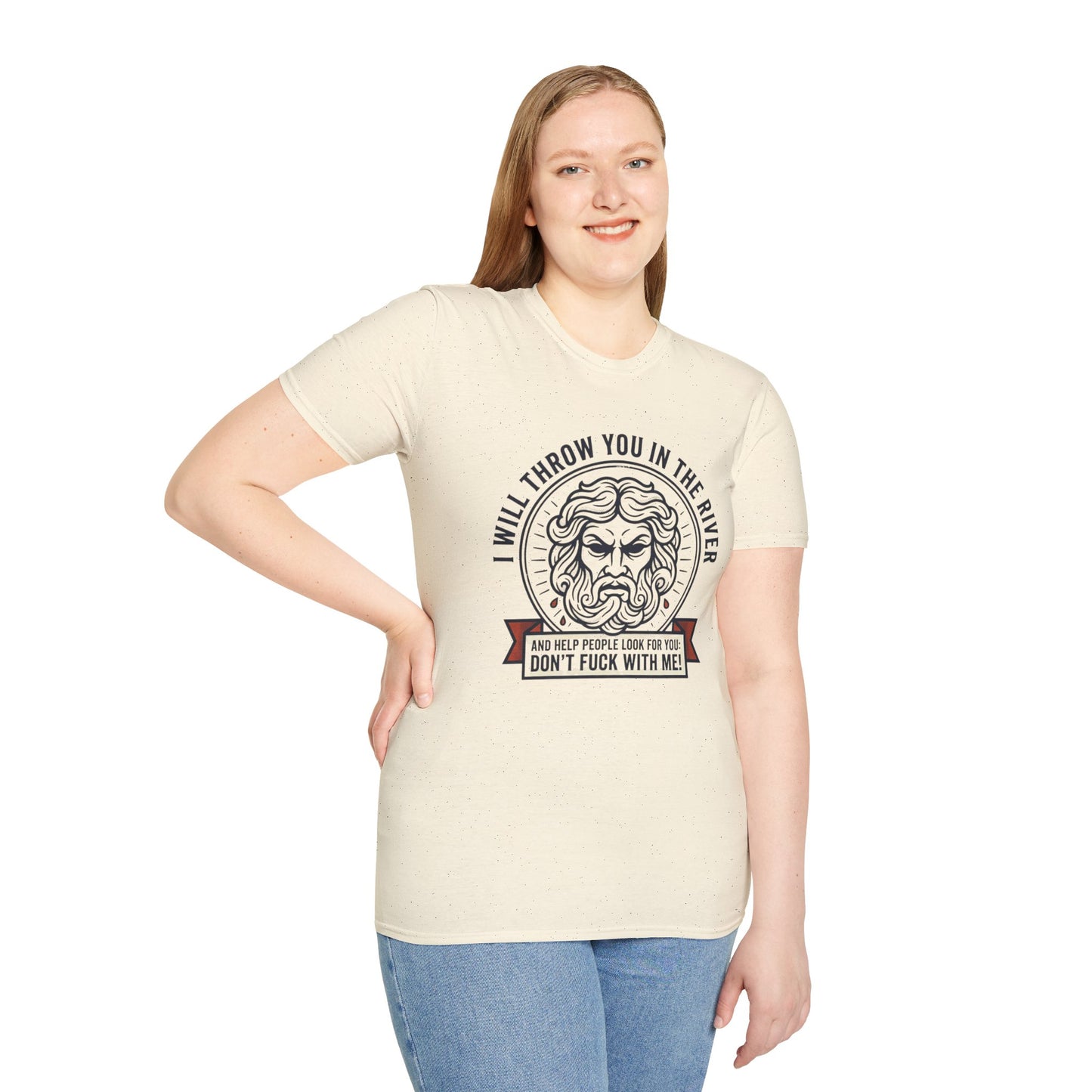 'I Will Throw You in the River' Bold Mythic Design-Graphic T-Shirt