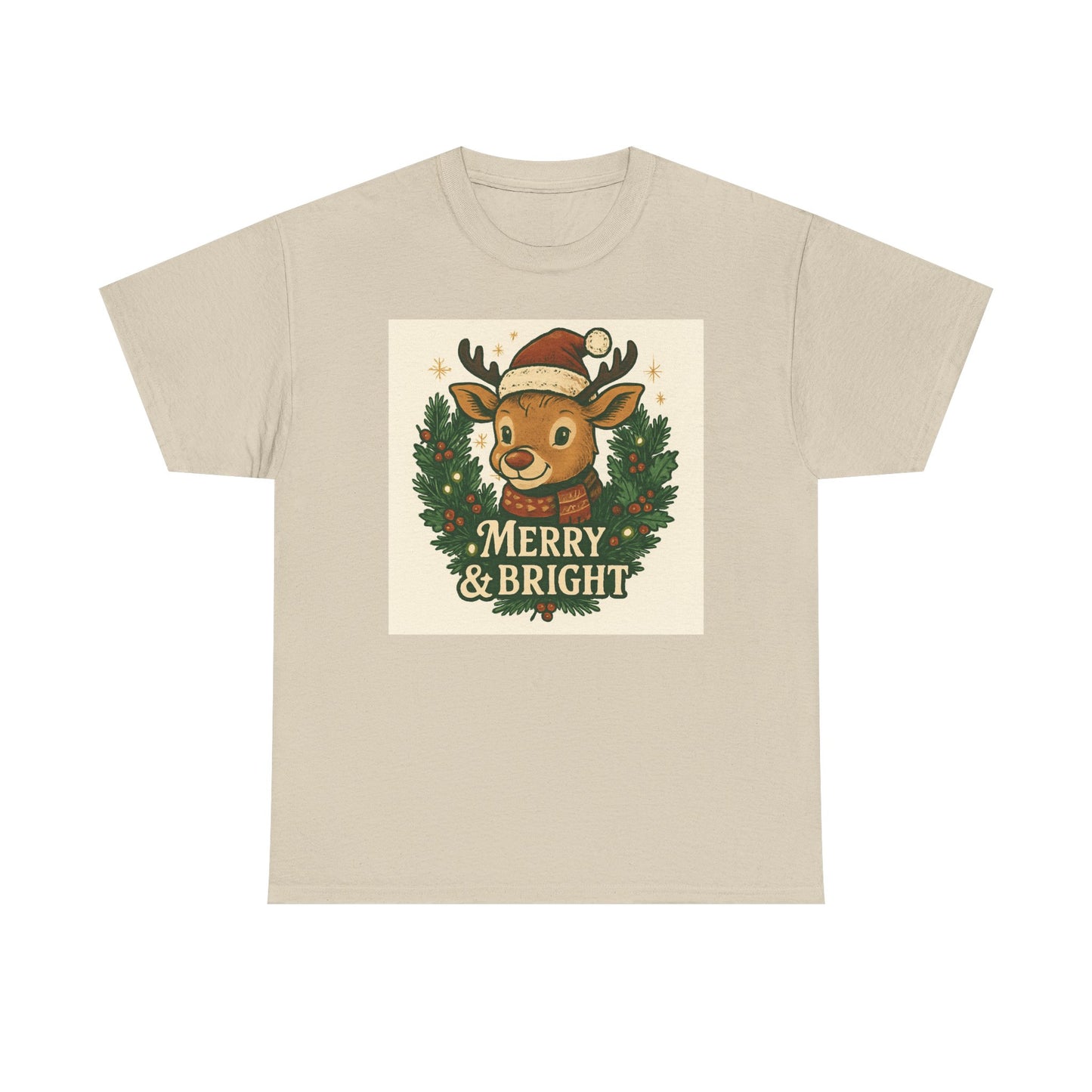 Merry & Bright Reindeer Christmas T-Shirt Printify