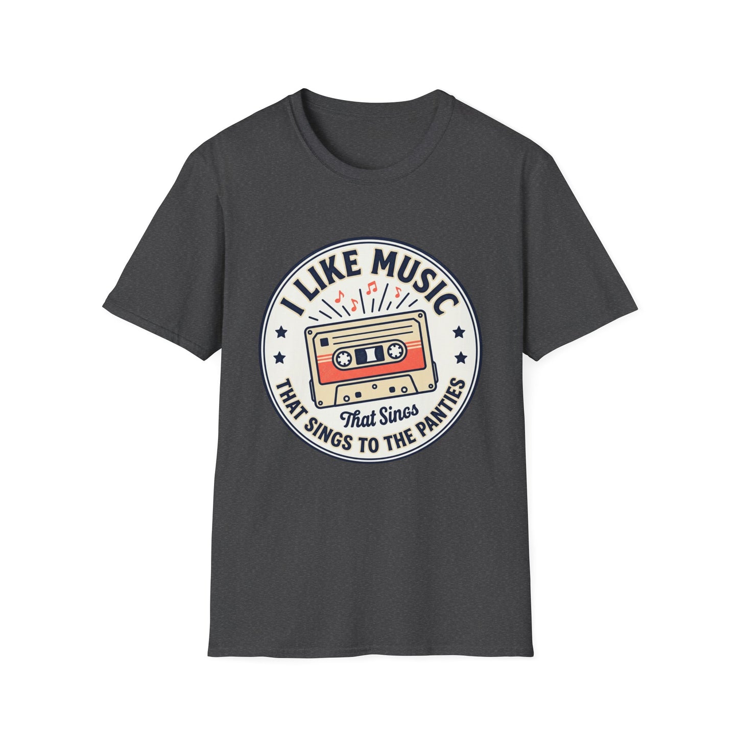 Retro Cassette T-Shirt — "I Like Music That Sings to the Pants" Vintage Music Tee