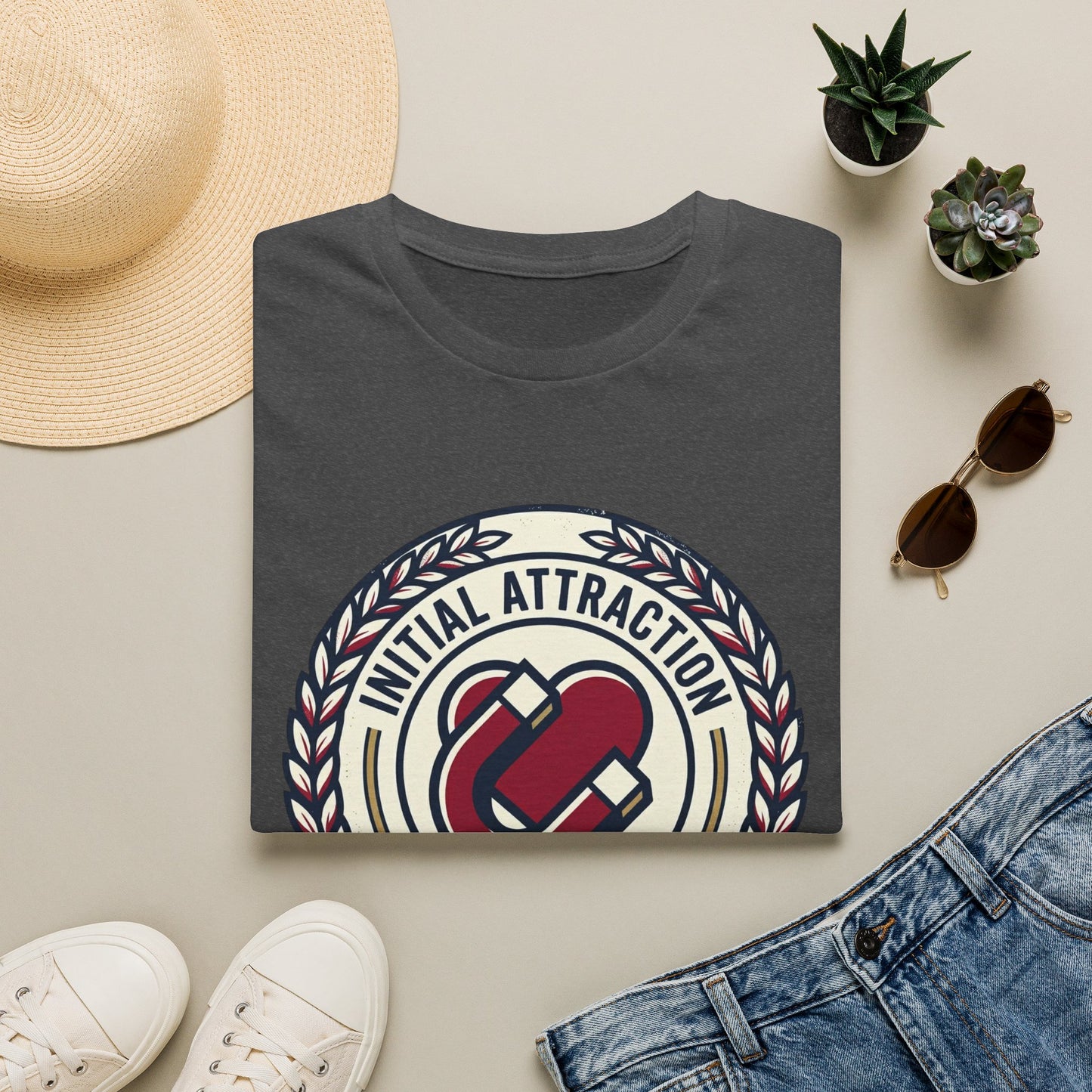 Initial Attraction T-Shirt — Retro Badge Heart Design