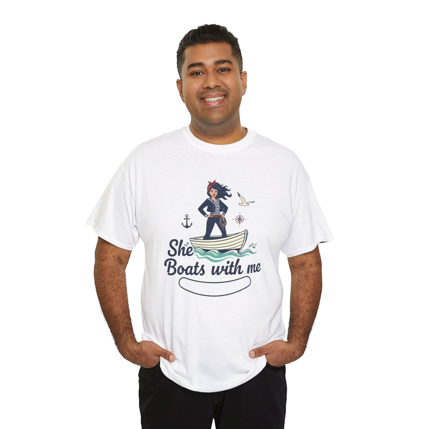 T-Shirt — "She Boats With Me" Nautical Couple Tee Printify