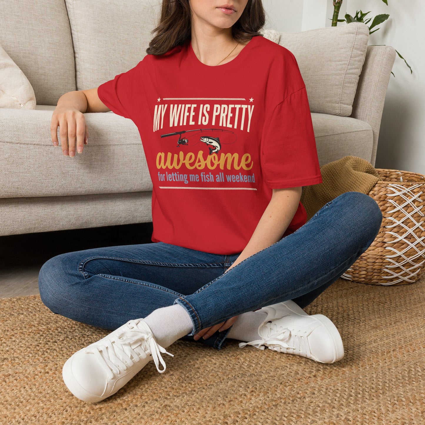 My Wife Is Pretty Awesome Fishing T-Shirt — Funny Husband Gift for Anglers
