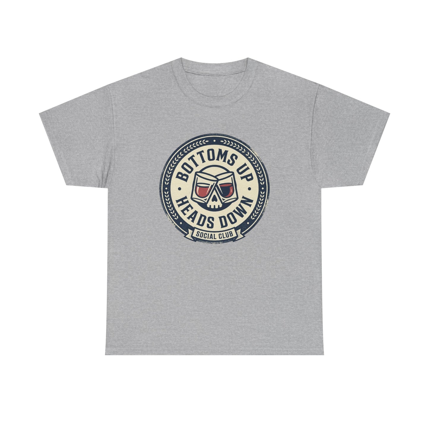 "Bottoms Up Heads Down" Skull Beer Logo Tee