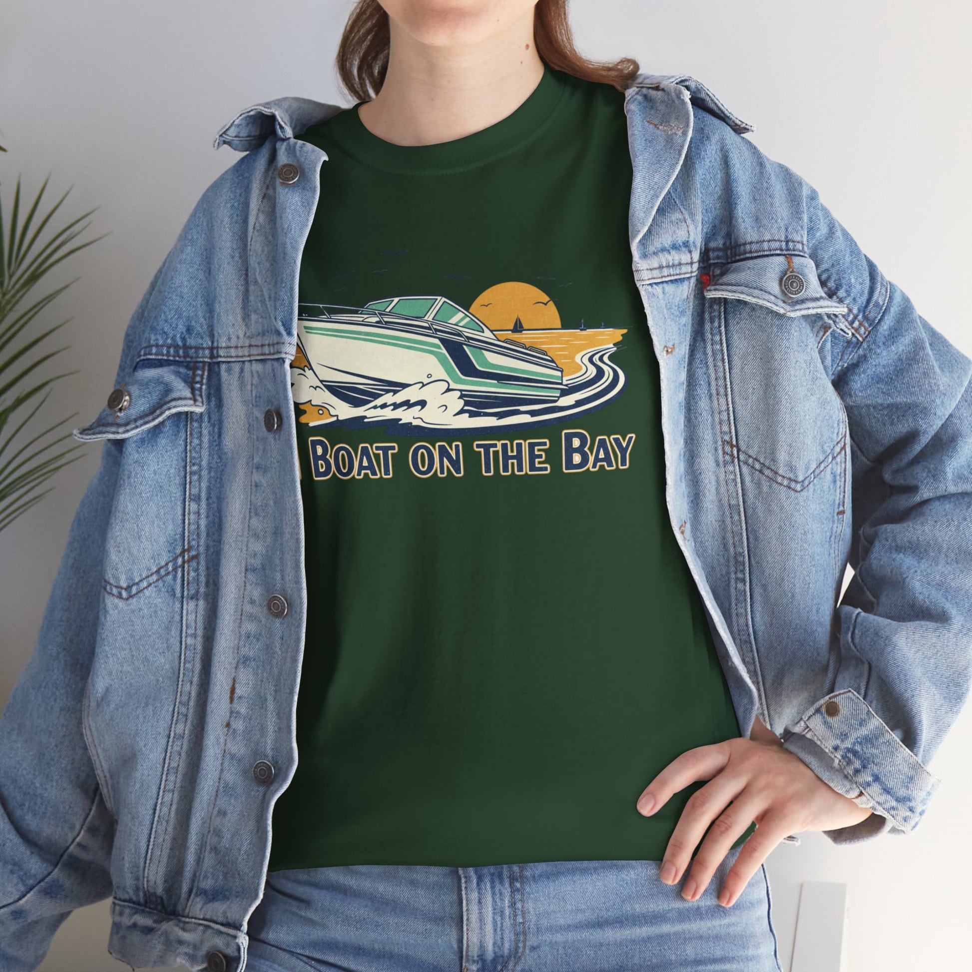 Boat on the Bay T-Shirt — Retro Motorboat Sunset Tee Printify