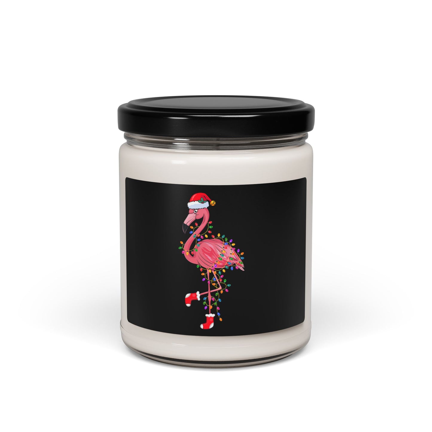 Holiday Flamingo Soy Candle — 9oz Christmas Scented Jar (Santa Hat & Lights)