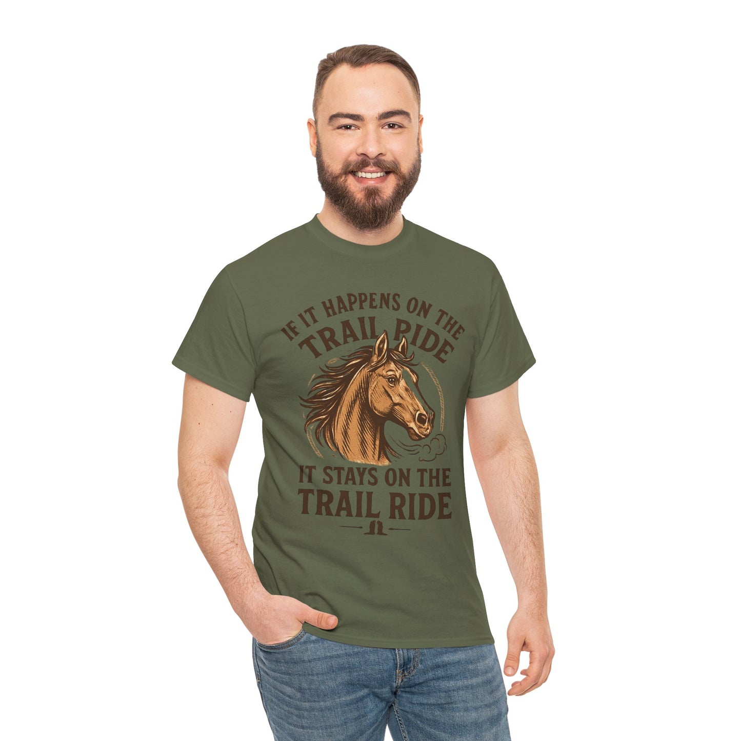 Trail Ride T-Shirt — "If It Happens On The Trail Ride, It Stays On The Trail Ride" Horse Tee