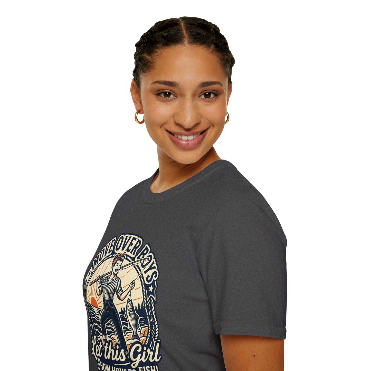 "Move Over Boys, Let This Girl Show How to Fish" Vintage Design - Fishing T-Shirt