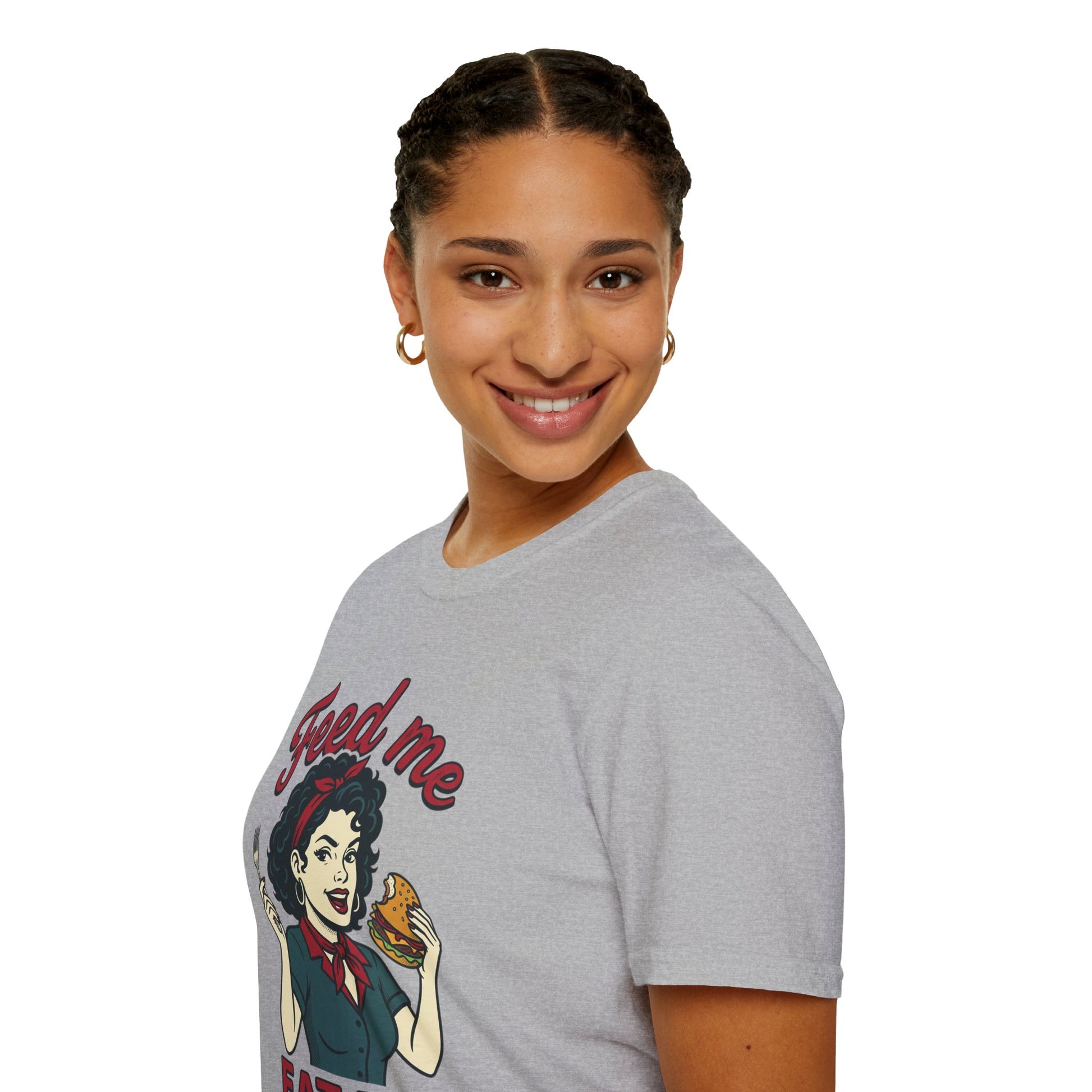 Feed Me Eat Me T-Shirt — Retro Pinup Burger Graphic Tee Printify