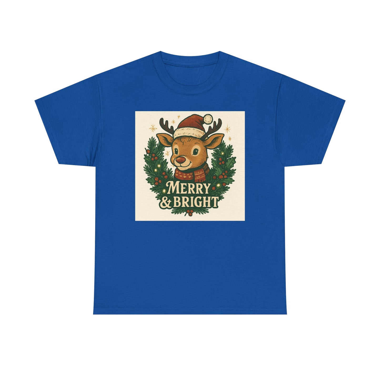 Merry & Bright Reindeer Christmas T-Shirt Printify