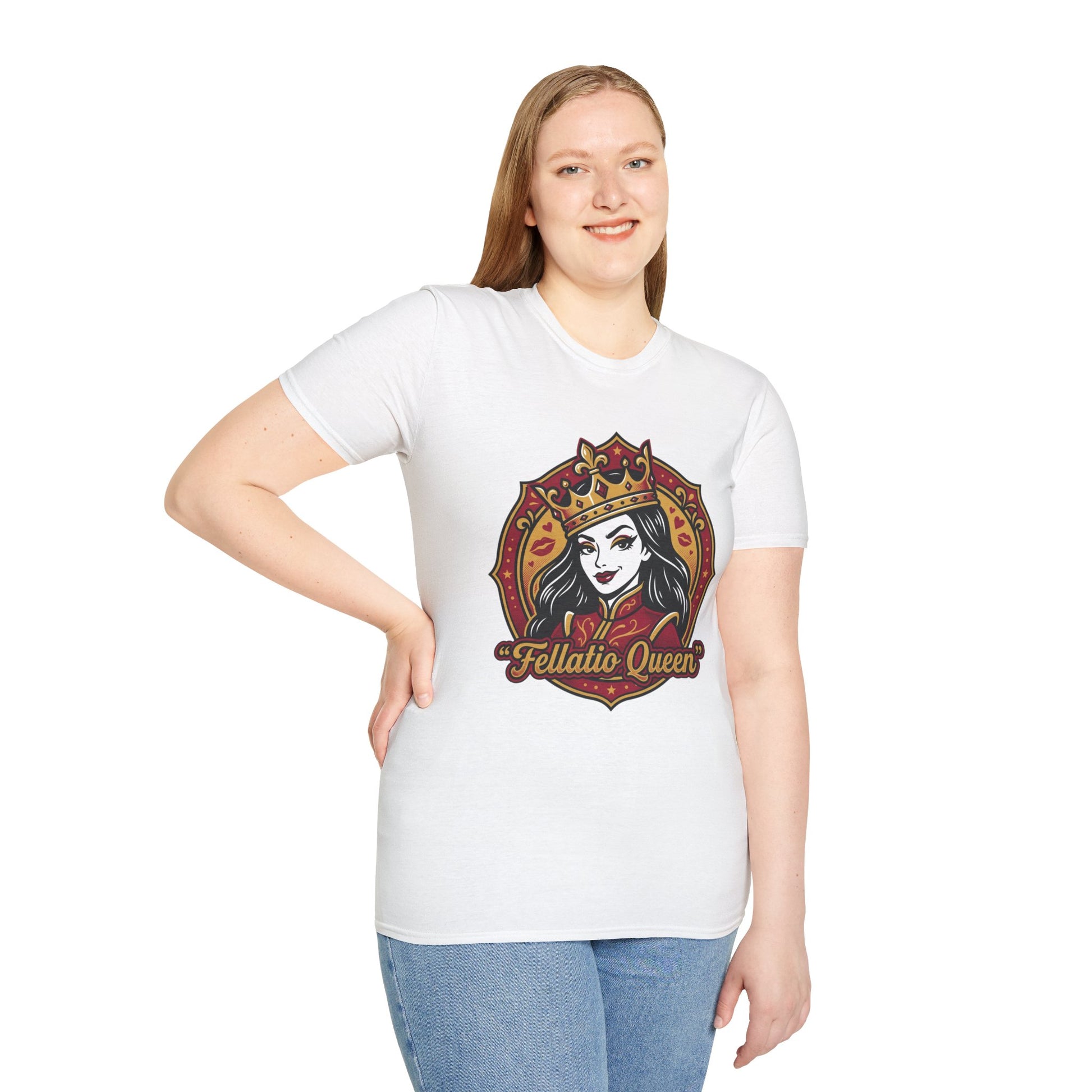 "Fellatio Queen" Retro Pinup Crown Graphic Tee Printify