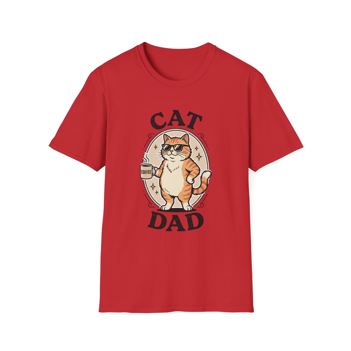 Cat Dad T‑Shirt — Cool Cat with Coffee Graphic Tee