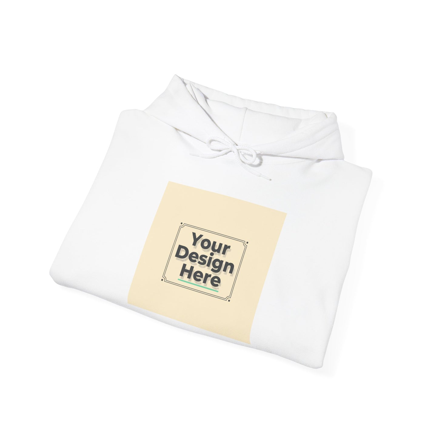 Custom Classic White Hoodie with Centered Square Design Mockup Printify