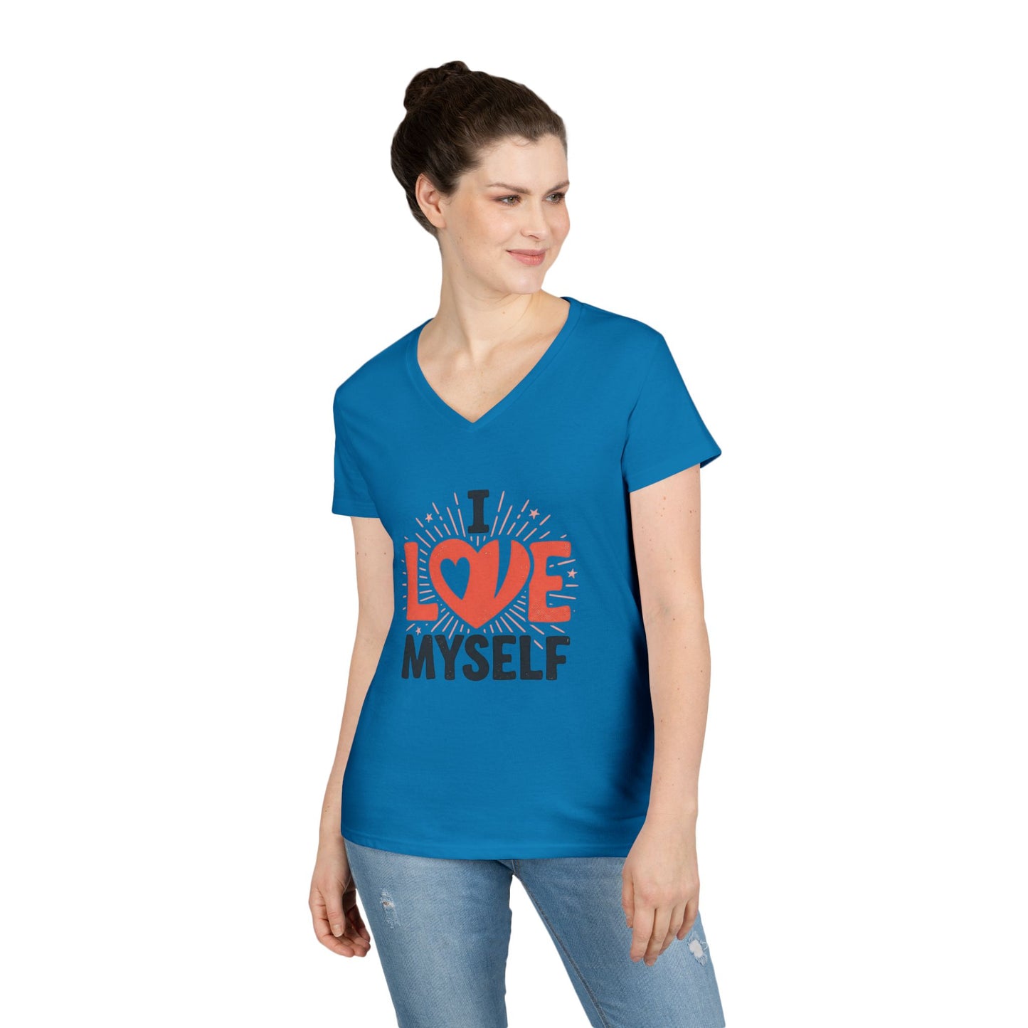 I Love Myself V-Neck Tee — Self-Love Women's T-Shirt Printify