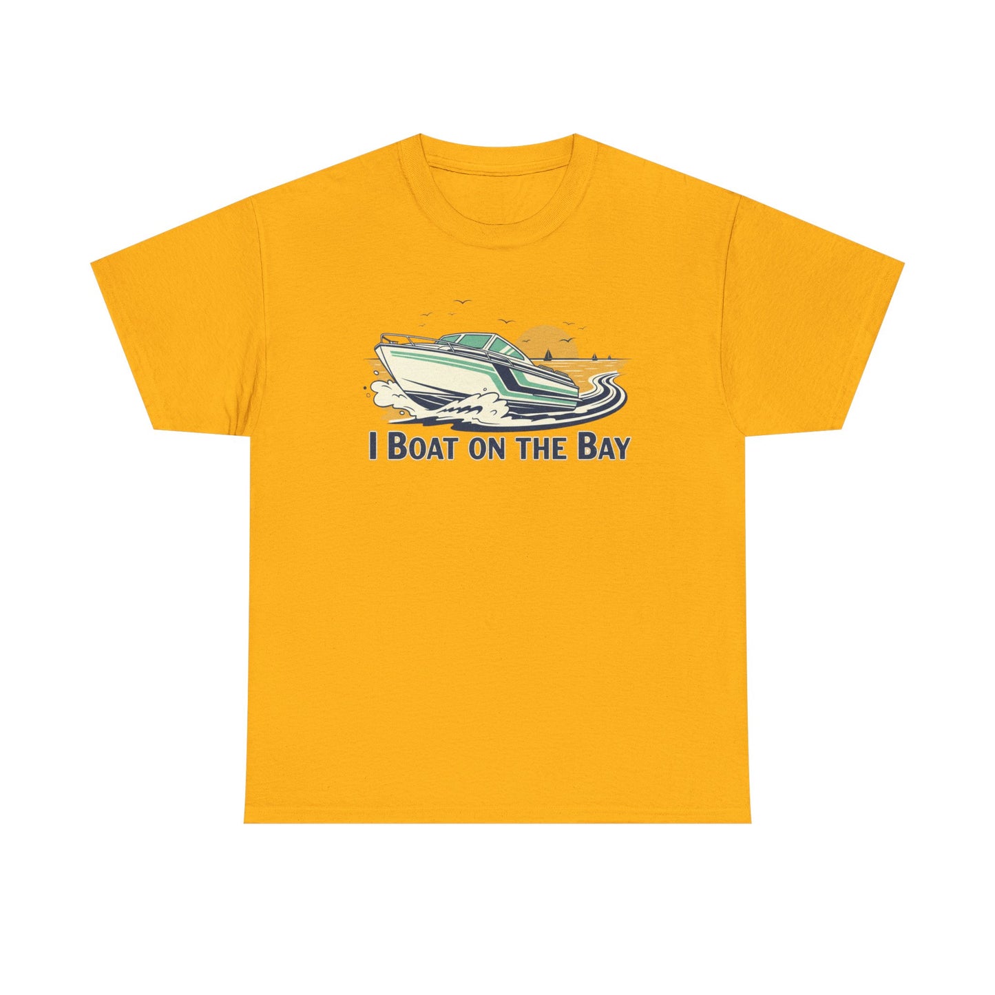 Boat on the Bay T-Shirt — Retro Motorboat Sunset Tee Printify