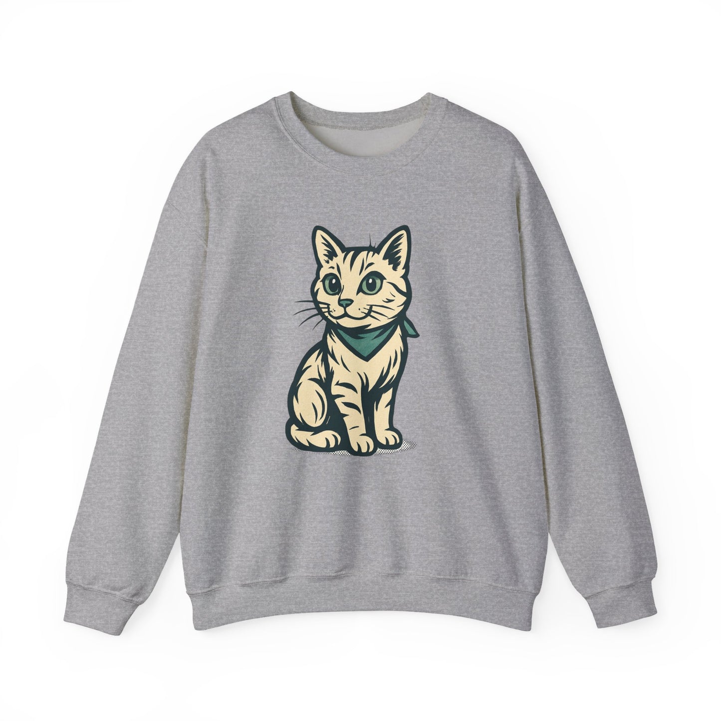 Cute Kitten Pullover Sweatshirt — Vintage Cat Illustration Crewneck