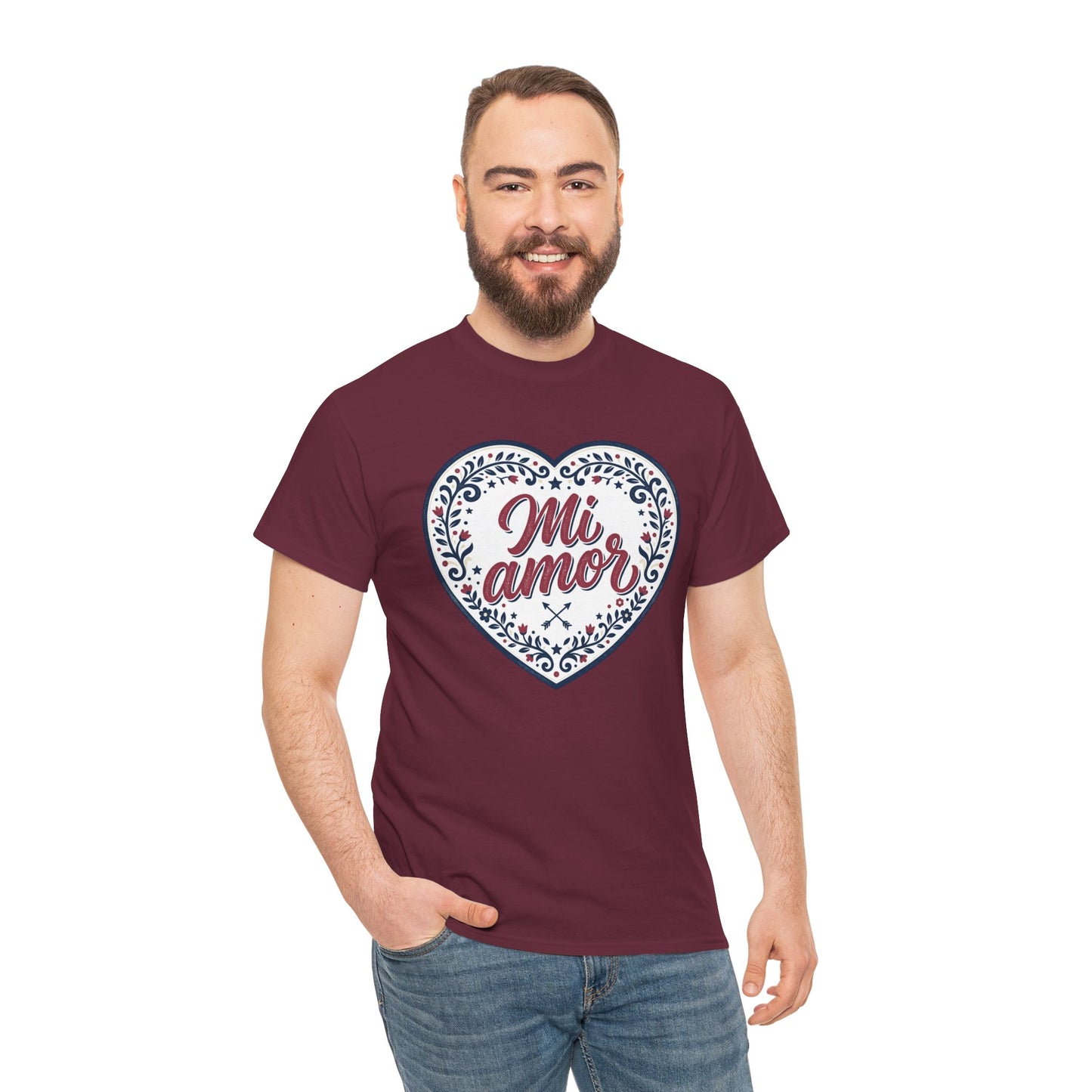 Mi Amor Heart T-Shirt — Romantic Floral Graphic Tee for Valentine’s Day