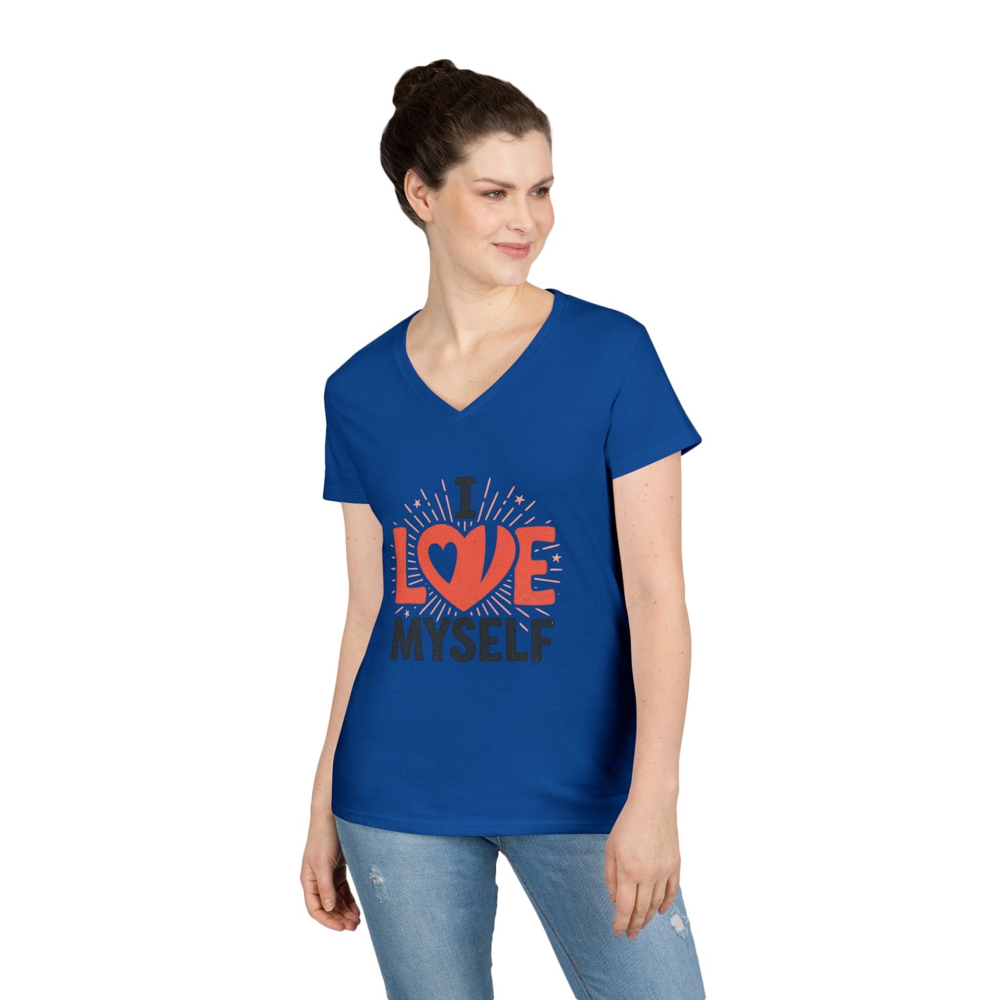 I Love Myself V-Neck Tee — Self-Love Women's T-Shirt Printify