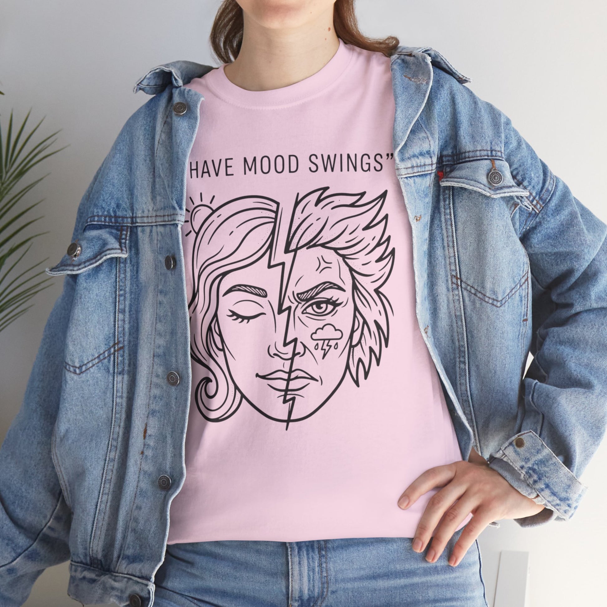 Mood Swings Graphic Tee — Split Face Line Art "I Have Mood Swings" T-Shirt Printify