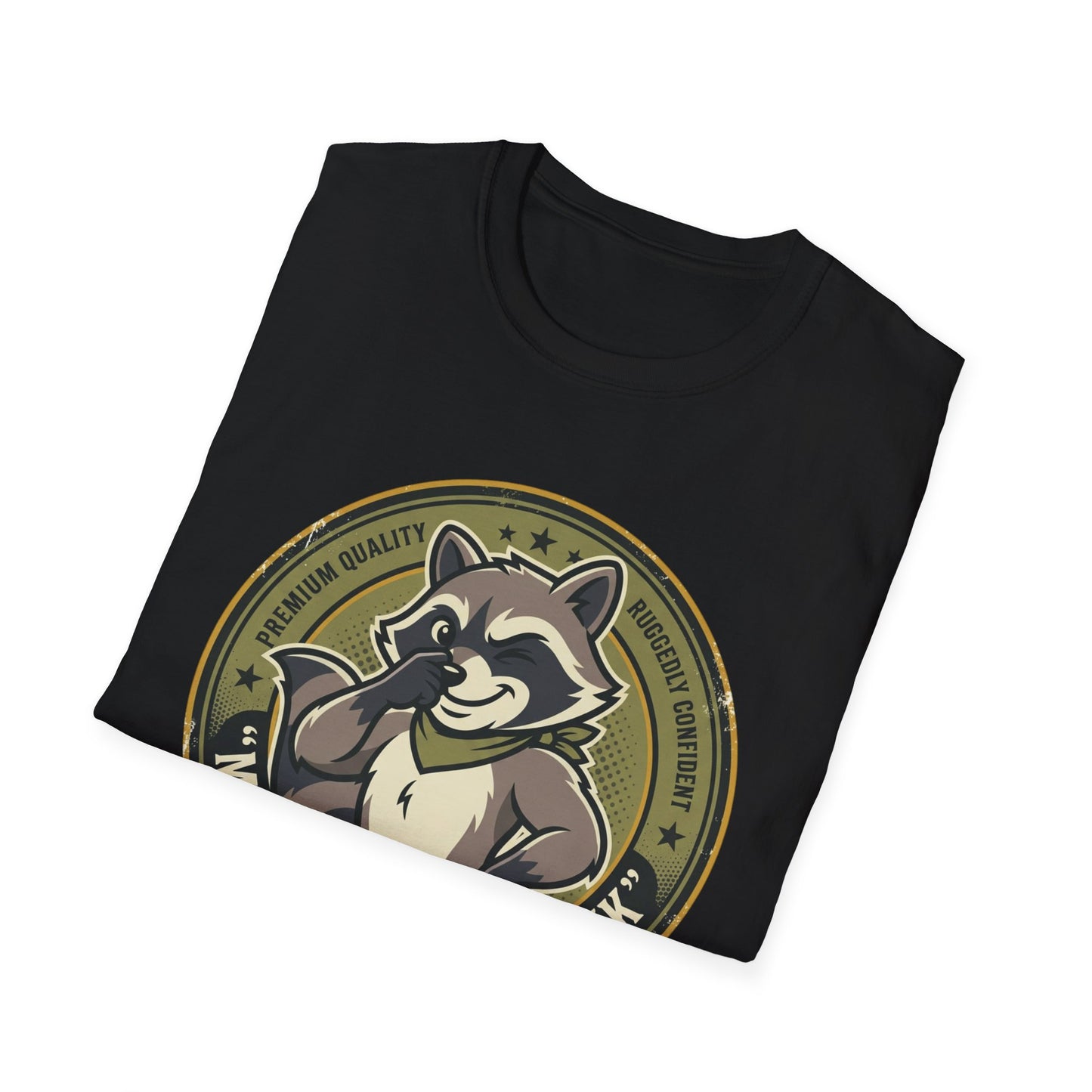 Raccoon Badge T-Shirt — "My Shit Doesn't Stink" Funny Graphic Tee Printify