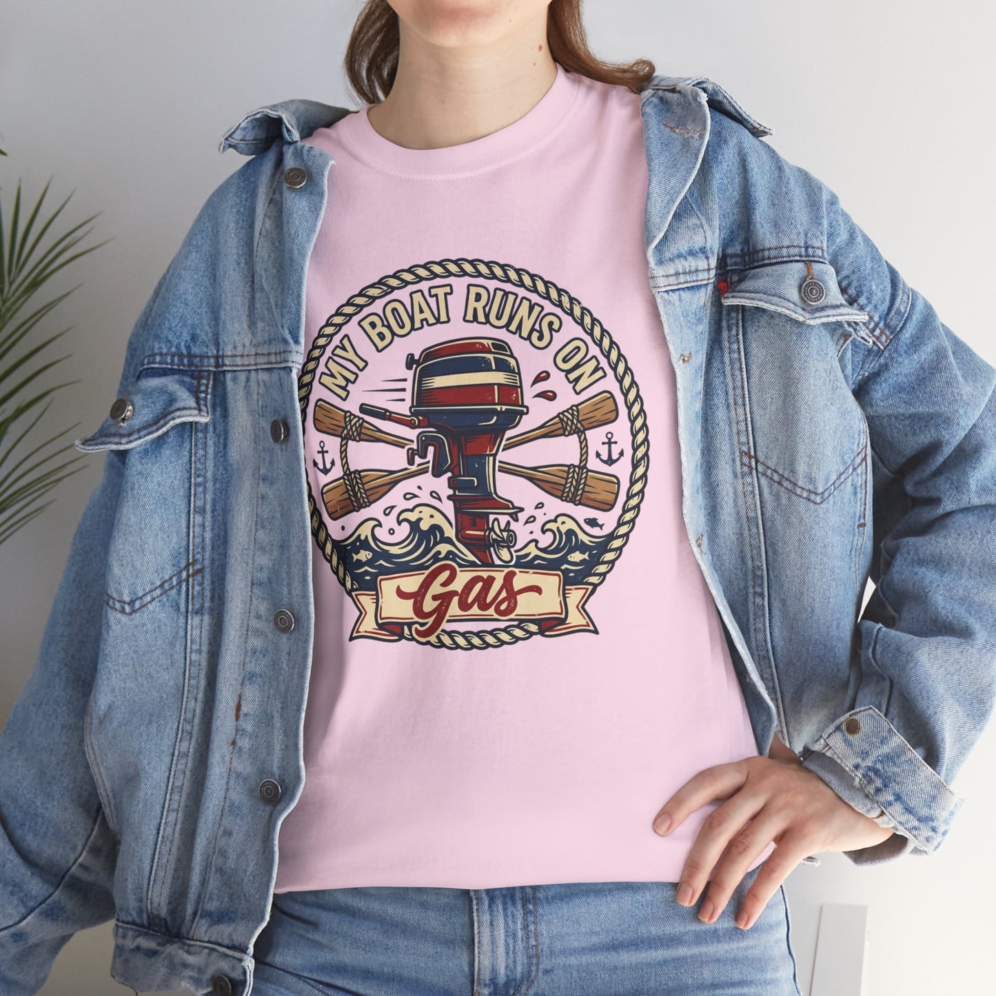 Boat Runs on Gas T-Shirt — Vintage Outboard Motor Fishing Tee Printify