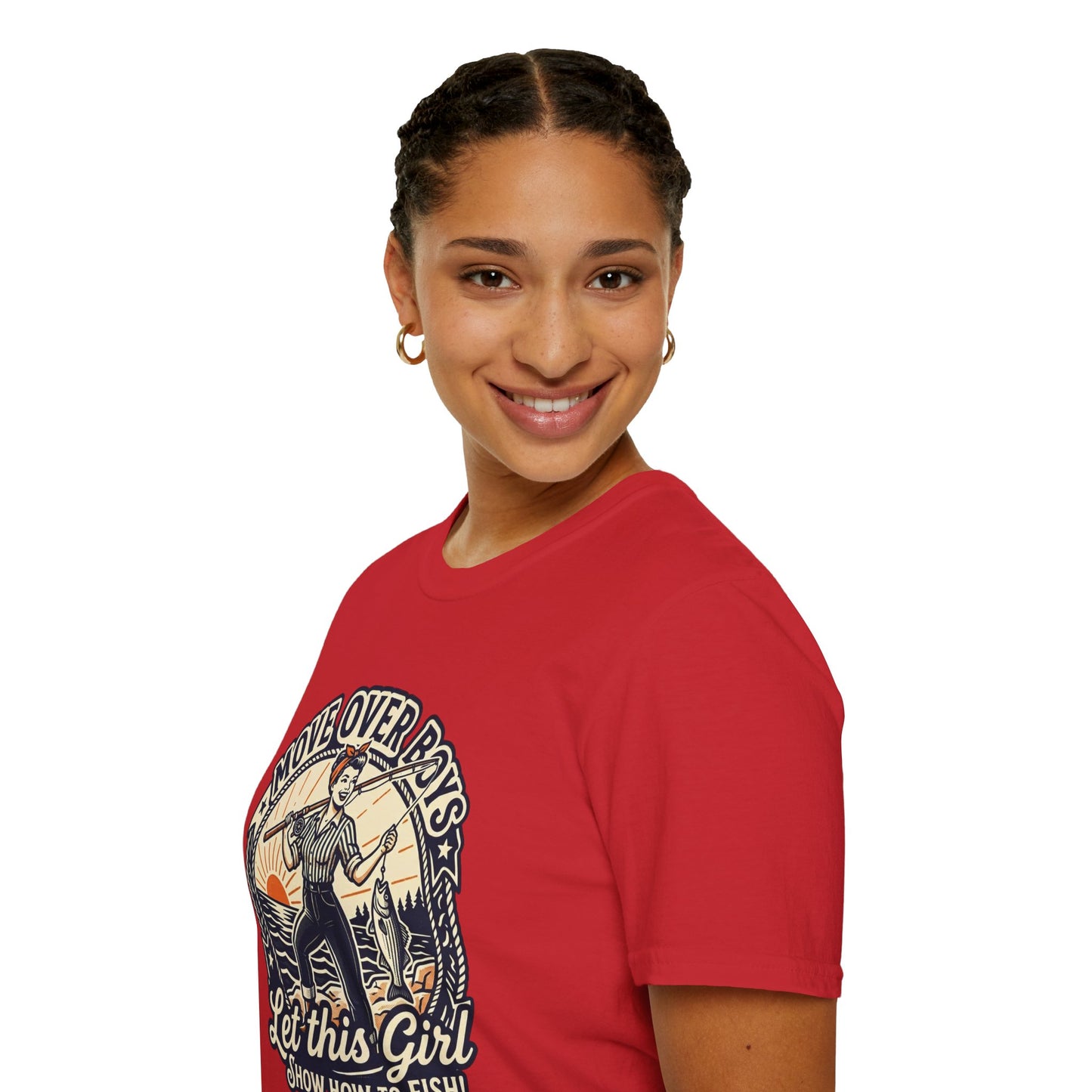 "Move Over Boys, Let This Girl Show How to Fish" Vintage Design - Fishing T-Shirt