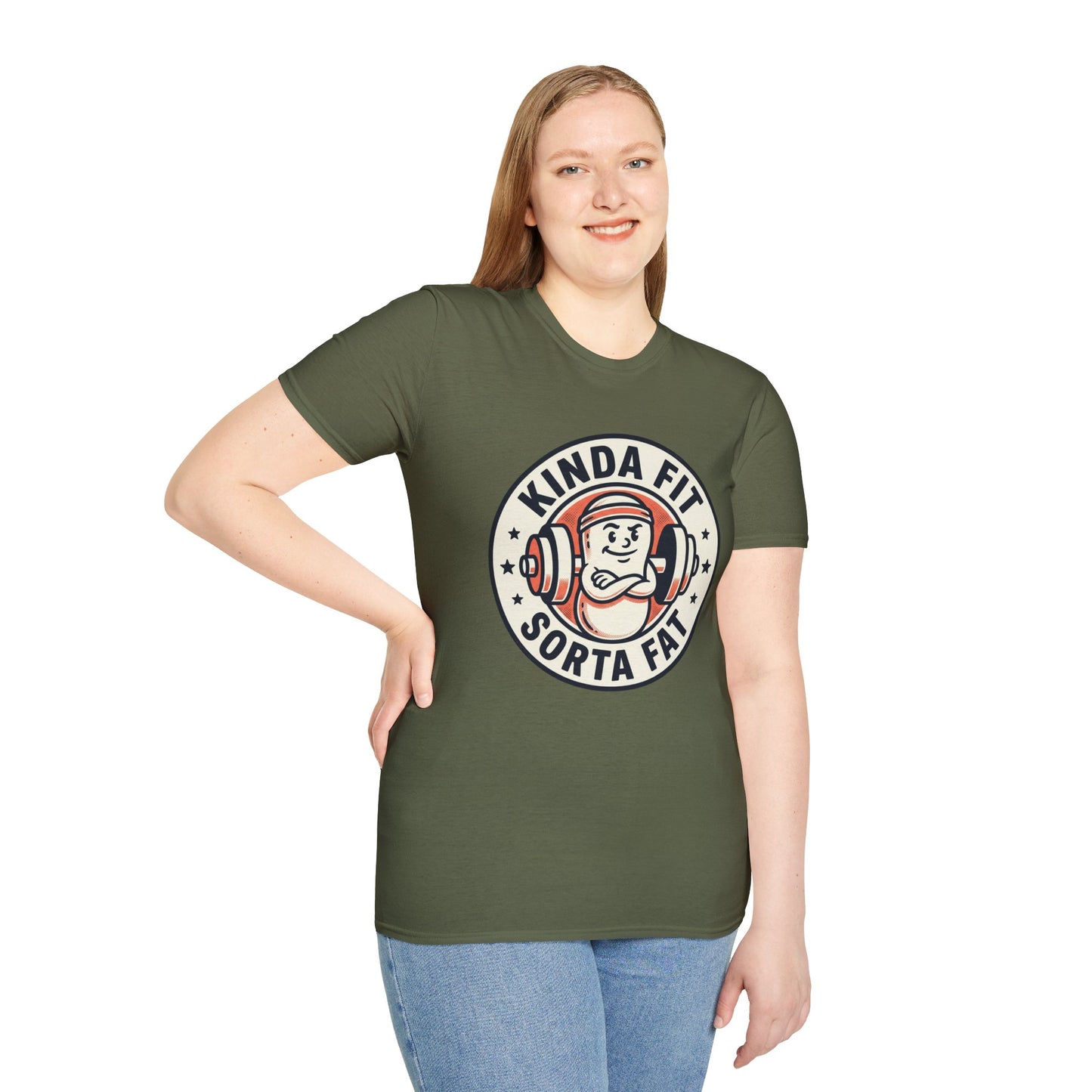 Kinda Fit Sorta Fat Funny Gym T-Shirt — Humorous Weightlifting Tee