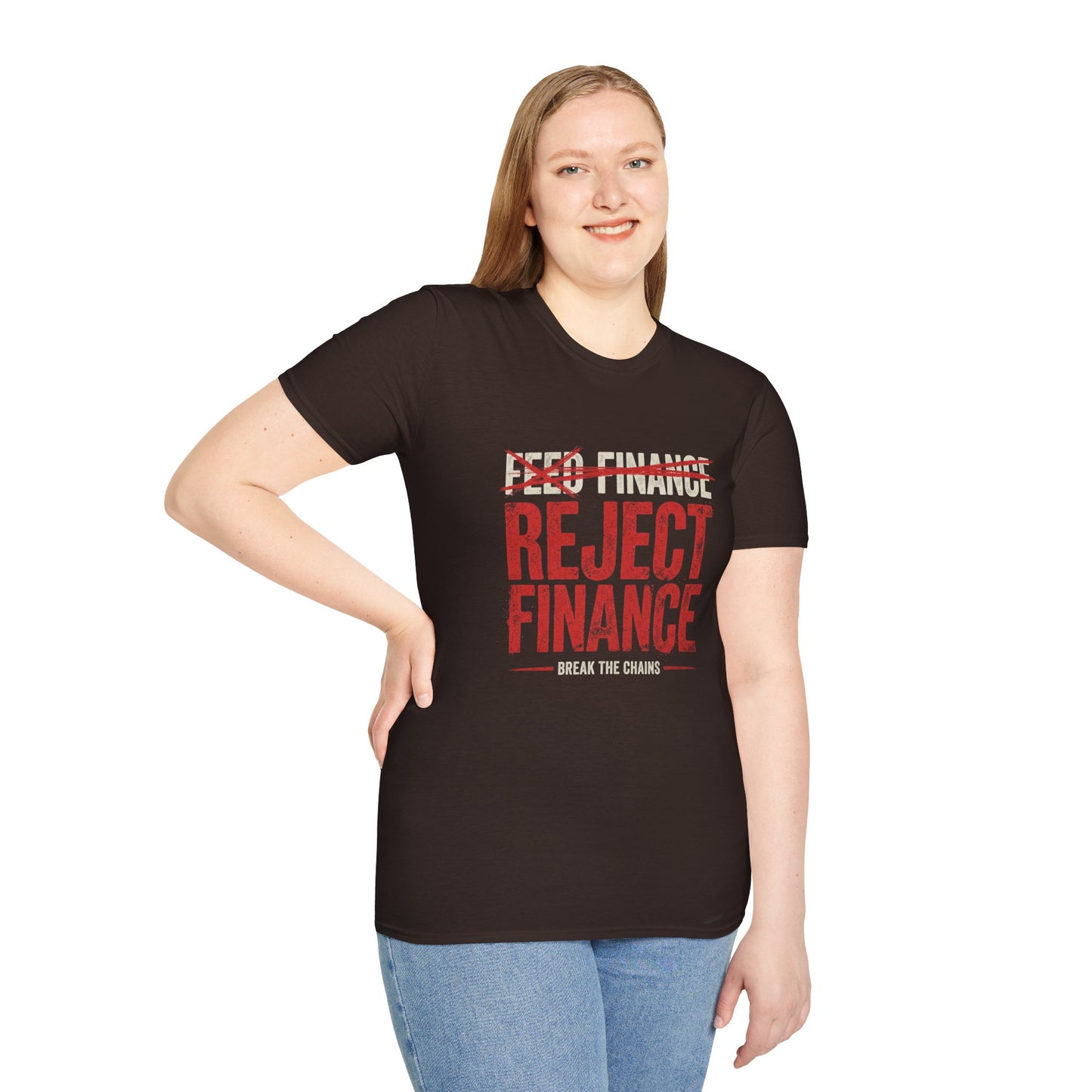 Reject Finance T-Shirt — Bold Red Protest Graphic Tee
