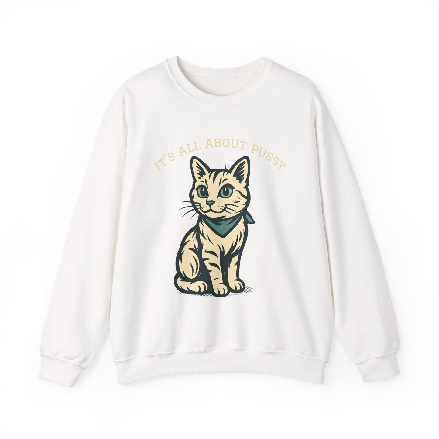 Cute Kitten Pullover Sweatshirt — Vintage Cat Illustration Crewneck